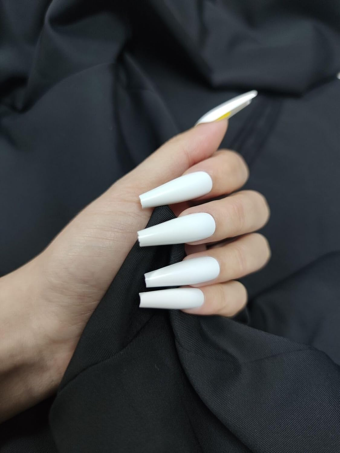 Press on Nails Fake Long Coffin Nail Tips White Gloss 20 Pcs image number 1