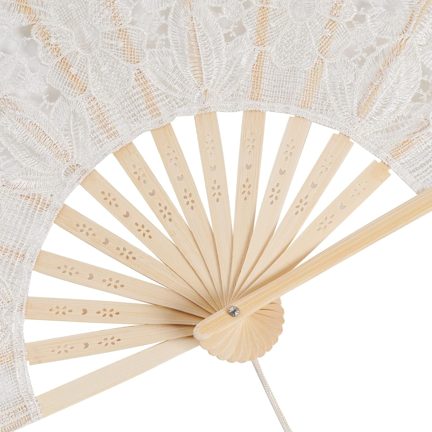 Choyaxo Cotton Lace Folding Hand Fans Embroidered Flowers Pattern Handheld Fans for Costume Weddings Dancing Party DIY Bridal Hand Fan (Beige) image number 5