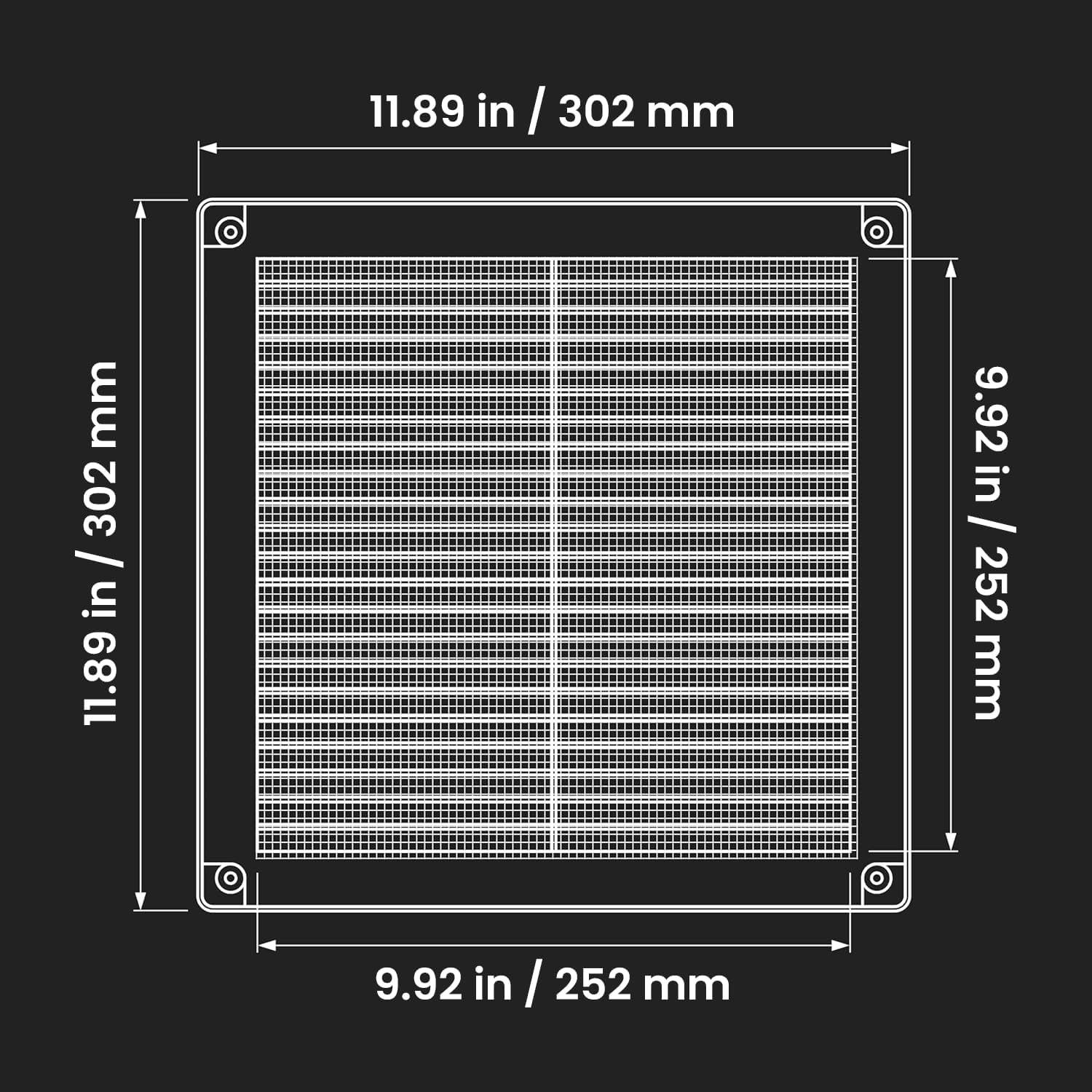Awenta Plastic Air Vent Grille Cover 300X300Mm 12X12 Inch, White with Insect Grid Fly Net, Screw Hole Covers for Better Look