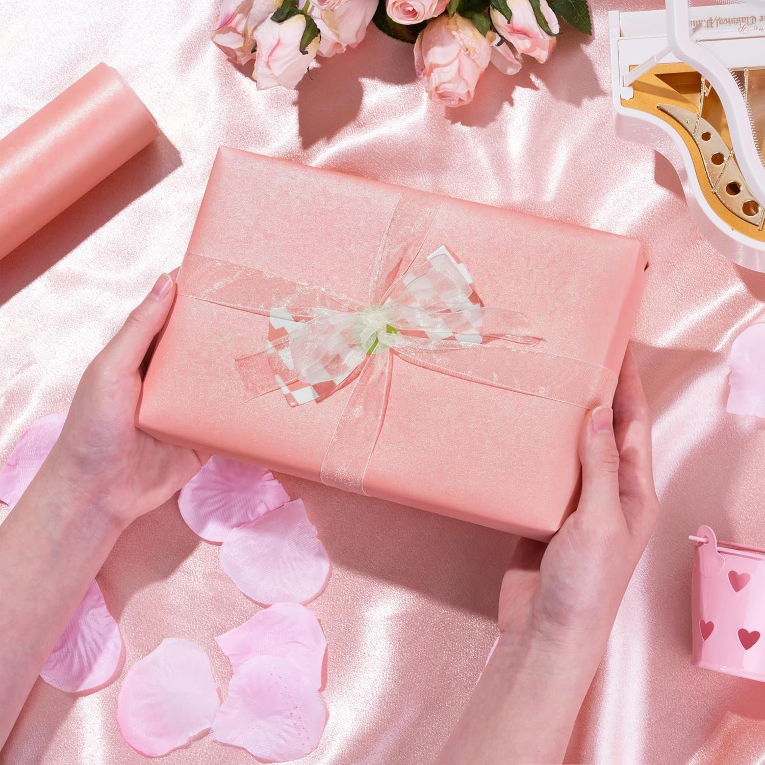 WRAPAHOLIC Baby Shower Wedding Wrapping Paper Roll, Pink Solid Color Gift Wrapping Paper - Perfect for Birthday,Bridal,Valentine'S Day - 17In X 32.8Ft Roll, 46 Sq. Ft