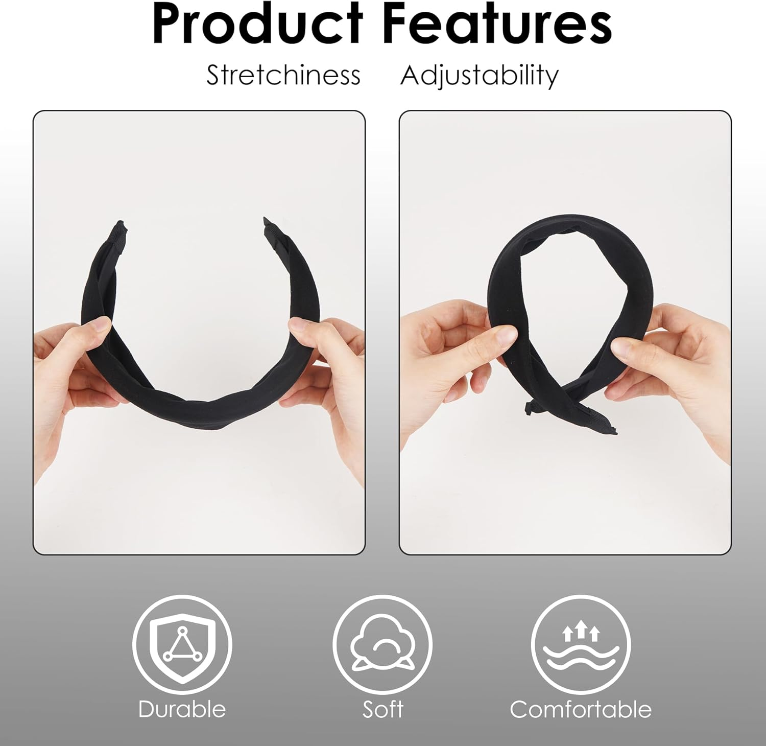 Linkidea 2 Pack Women'S Extra Wide Headbands 2.6" Wide, Soft Stretchy Fabric Non Slip Elastic Hair Band for Girls, Breathable Headbands for Yoga Hair Accessories (Black) image number 5