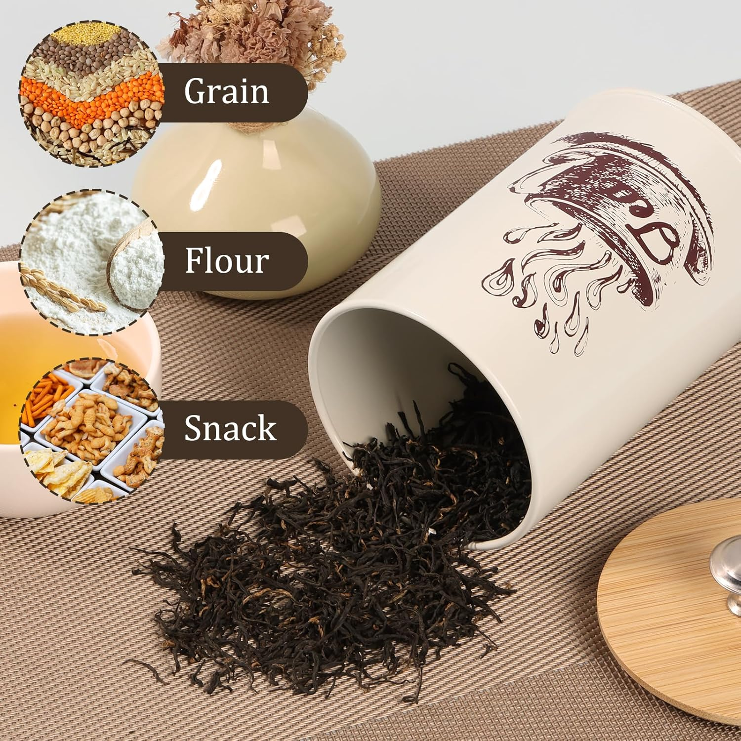 Rdjeokf 3PCS Coffee and Sugar Container Set Vintage Canisters Set Decorative Tea Container Set 25 Oz for Coffee Tea Sugar Kitchen Storage Organisation image number 3