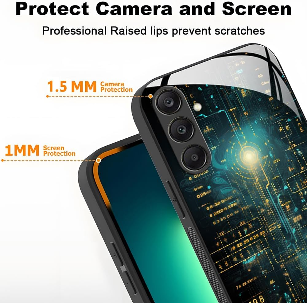 YUXING Case for Samsung Galaxy A56 5G - Abstract Geometry Pattern Design Mobile Phone Case Thin Scratch-Resistant Glass Back Non-Slip Shockproof Protective Case (Cyberpunk) - Dog image number 4