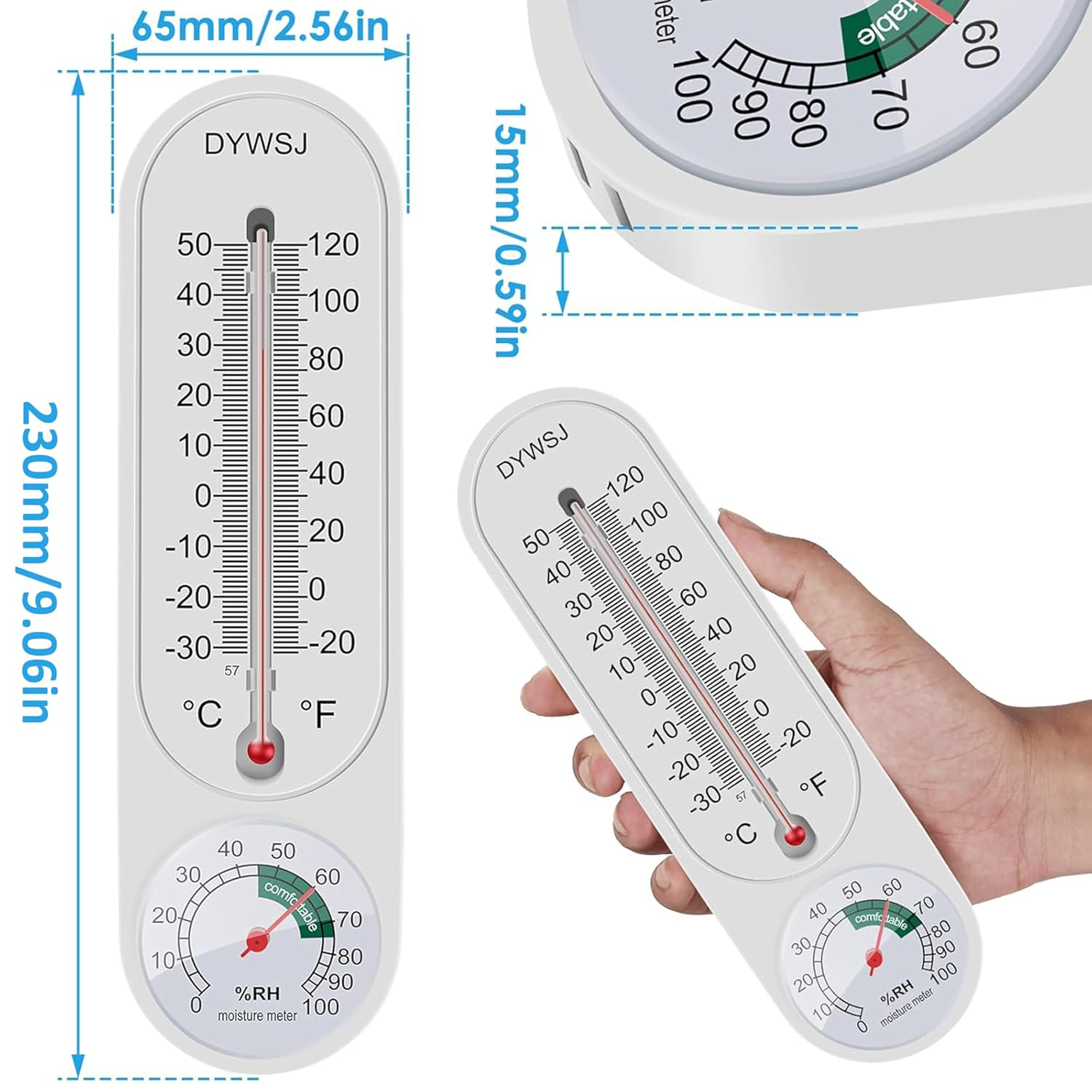 5 Pcs Indoor Outdoor Thermometer,Hanging Thermometer,Vertical Thermometer and Hygrometer,Temperature Humidity Gauge Meter with Celsius/Fahrenheit,For Patio Field Cellar Garden Humidors Greenhouse image number 6