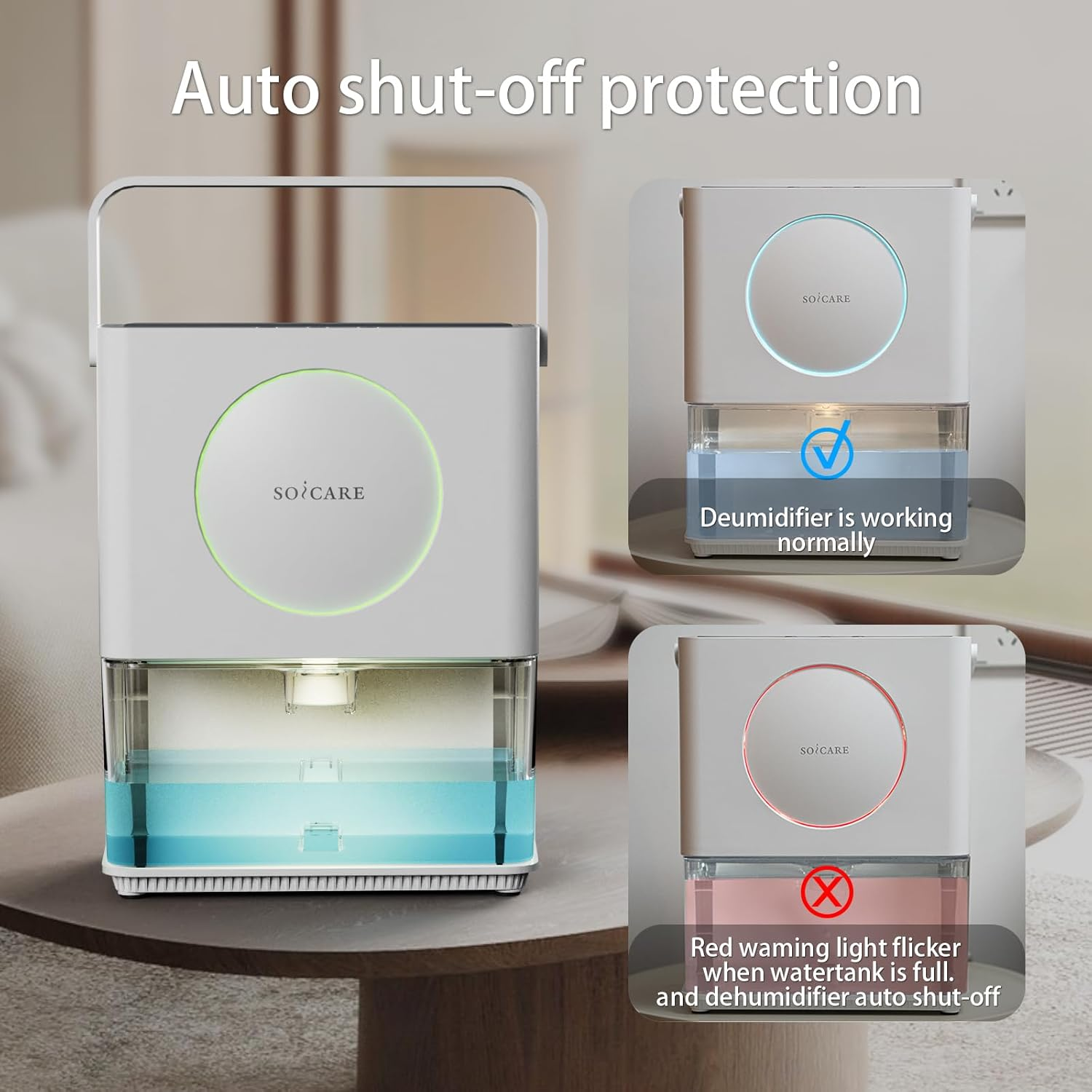 SOICARE 108 OZ (3.2L) Home Dehumidifier, Small Portable Room Dehumidifier for Bedroom Bathroom Basement RV Closet with HEPA Filter/Ambient Lights/Timer/Auto Off/Defrosting Function, White image number 6