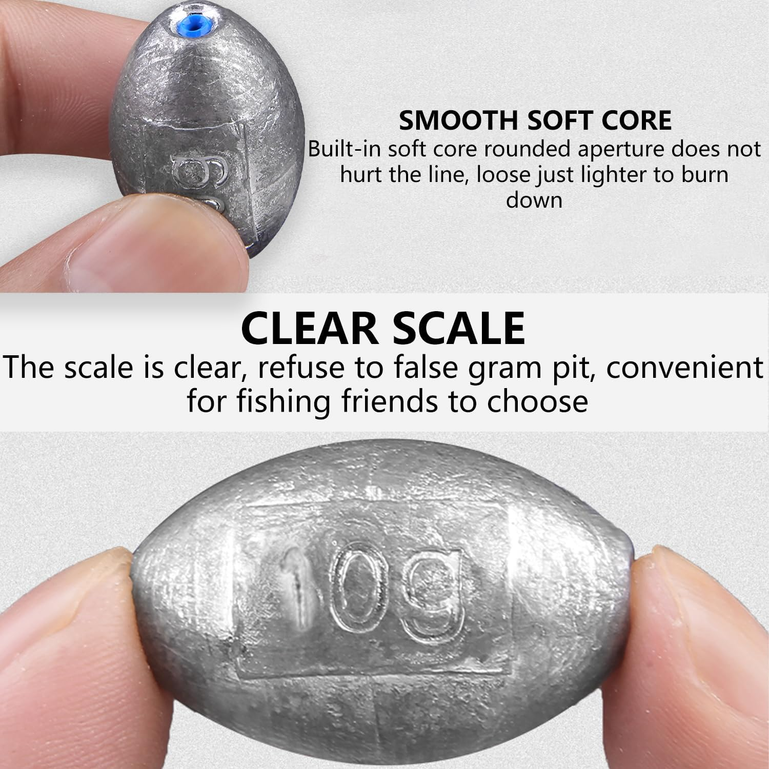 EKIND Egg Sinkers Weights Fishing Olive Shape Inner Core Assortment Lead Oval Shape Bass Casting Gear Kit for Saltwater Freshwater Fishing image number 2