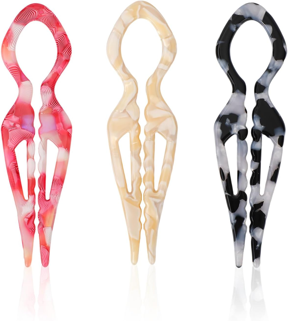 Fukaisu 3Pcs French Hair Pins for Women, Magic Acetate Hair Clips U-Shaped Hairpins for Women Buns Thick Fine Long Curls Styling Accessories White Elephant Present (3 Colors) image number 4