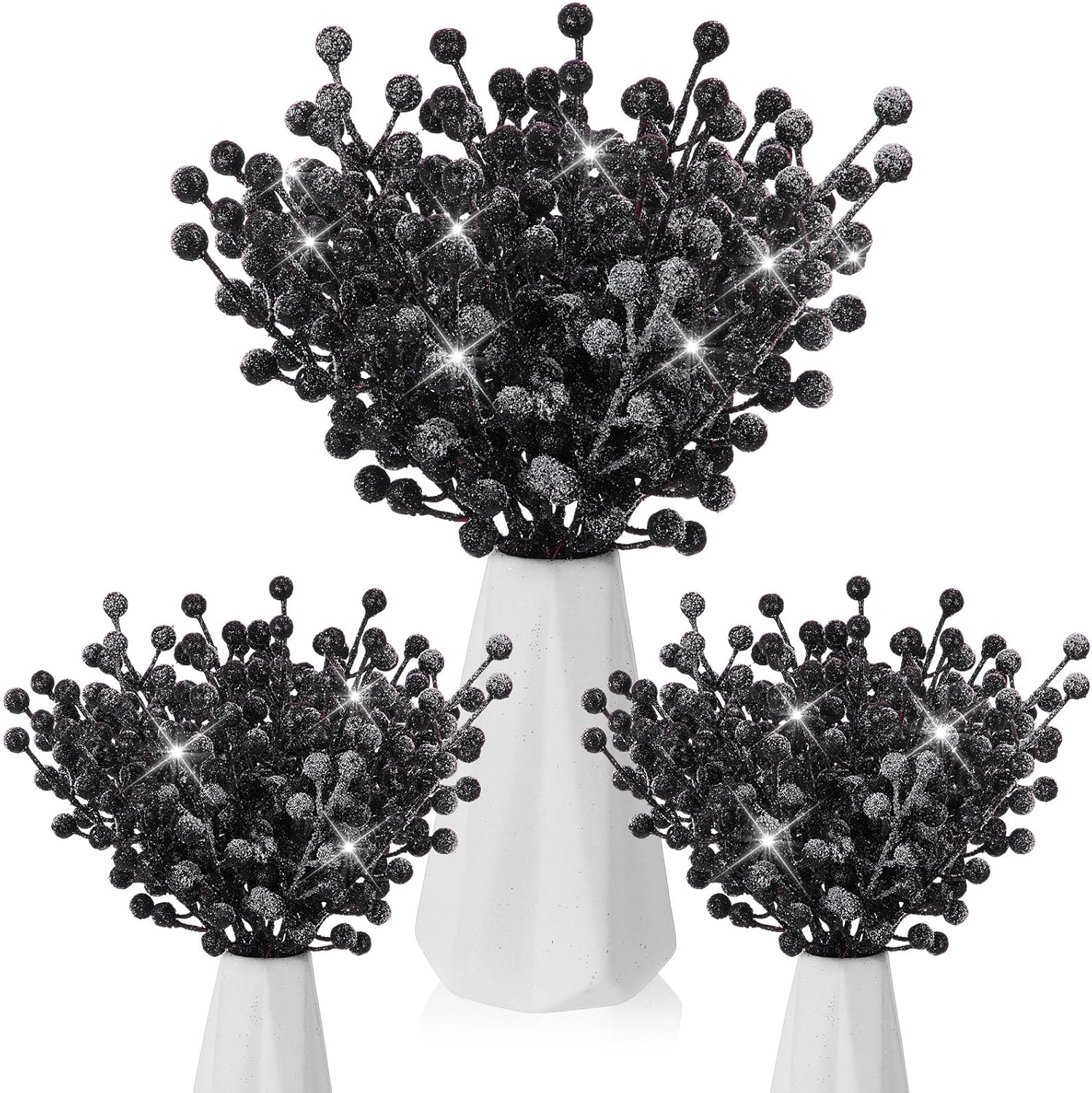 Geosar 30 Pieces Artificial Christmas Berry Picks with Snowflake Glitter Artificial Holly Berry Stems for Christmas Tree Ornaments Vases DIY Crafts Home Wedding Party Holiday Decor(Light Blue)