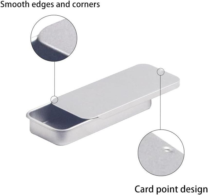 16Pcs Silver Small Slide Top Tin Lip Balm Tins with Lids Rectangular Metal Tins Containers for Lip Balm Candies Jewelry Crafts Storage Kit Pills Storage Kit image number 6