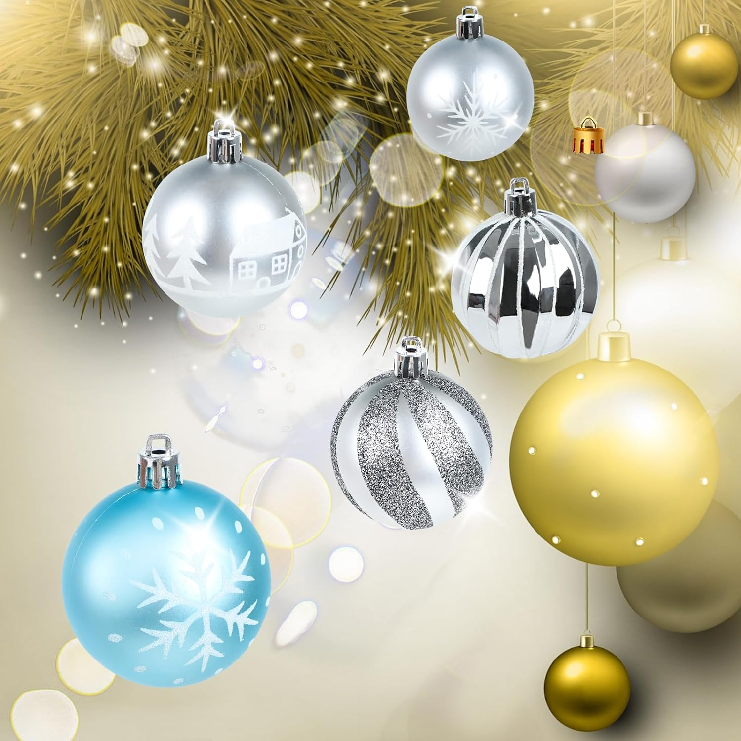 Christmas Tree Baubles, Set of 44, 6 Cm and 3 Cm Christmas Tree Baubles, Christmas Tree Decorations, Christmas Baubles, Blue Silver Tree Baubles for Indoor, Outdoor, Christmas Tree Decoration image number 1