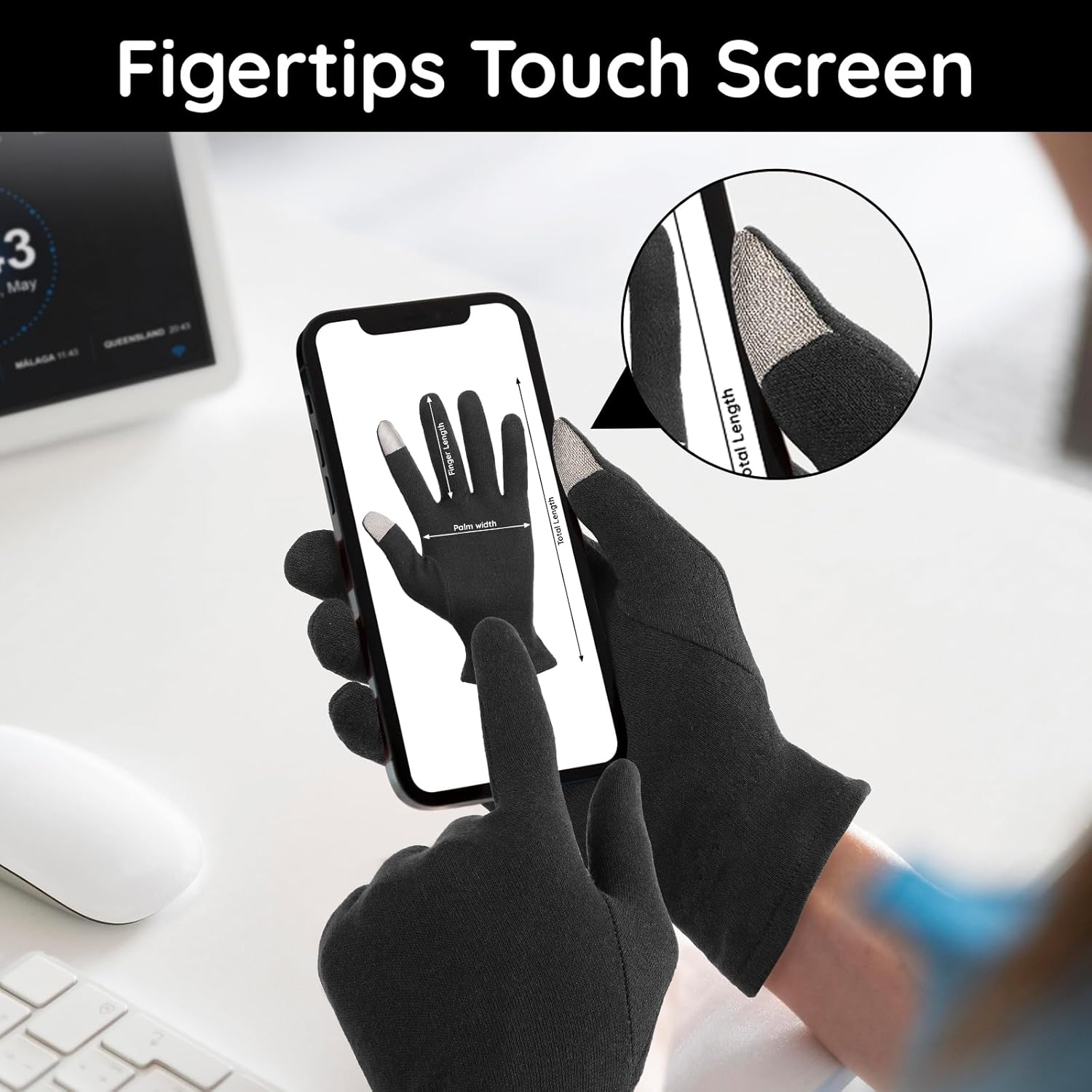 Segbeauty 8 Counts Black Cotton Gloves Touchscreen for Women and Men, 4 Pairs Hand Moisturizer Gloves with Elastic Band, Soft Sleeping Glove for Dry Hands Overnight, Spa Lotion Cotton Glove Liners image number 4