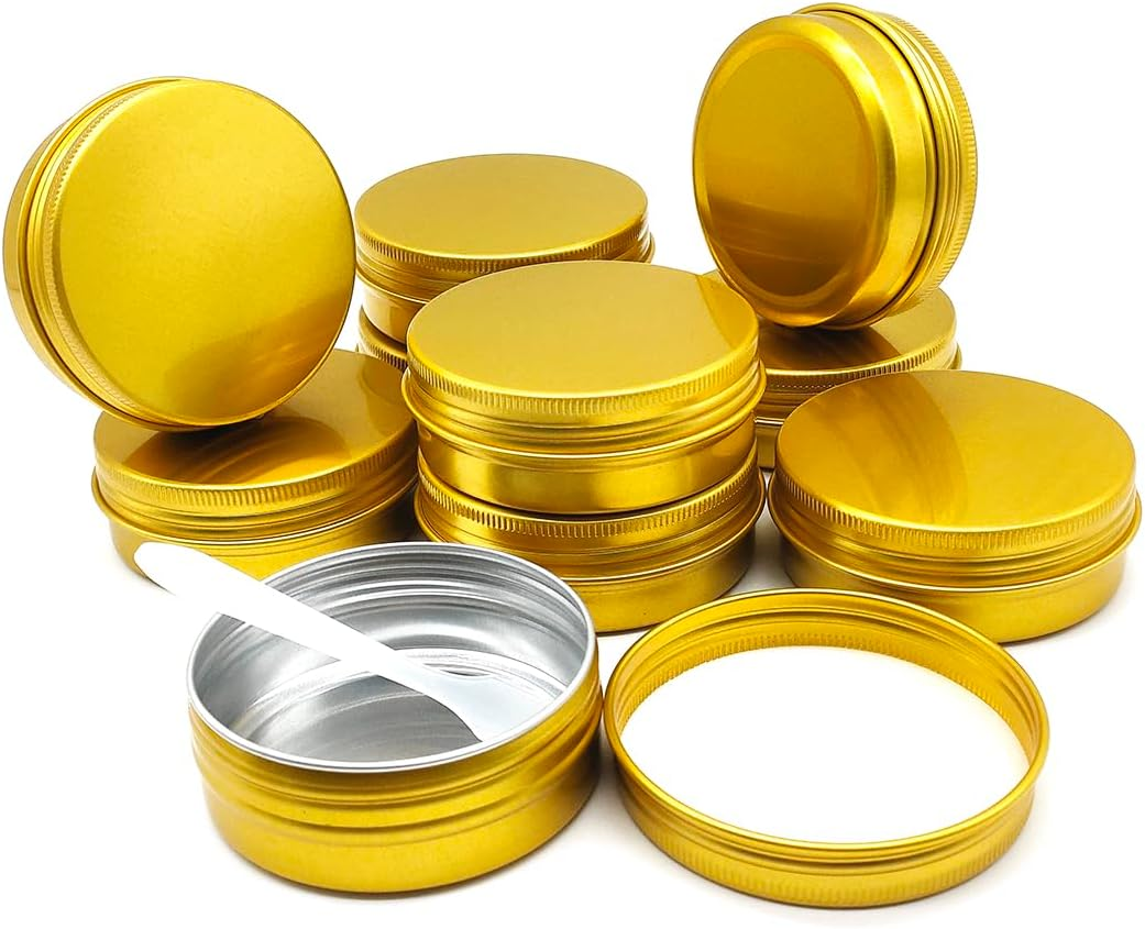 Wopanxye 12Pcs 1Oz 30Ml Aluminum Tin Jar, 30G Refillable Makeup Container, 30 Gram Gold Screw Lid round Can Sample Pot for Cosmetic DIY, Handmade, Lip Balm, Cream, Salve, Toner, Candle, Paint, Scrub