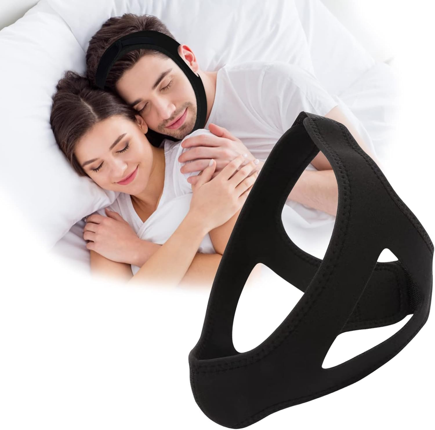 Anti Snoring Device Anti-Slip Adjustable anti Snoring Chin Strap,Snoring Reduction Stop Snoring Device Snoring Solution,Professional Effective anti Dry Mouth Chin Strap Stop Noise Snoring Strap (L) (Black) image number 3