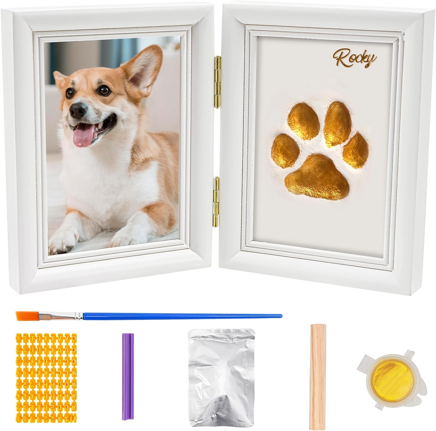 Avont Paw Print Kit with Picture Frame and Imprint Clay, Pawprints Impression Keepsake for Dogs Cats, Memorial Desk Display for Pets -White image number 3