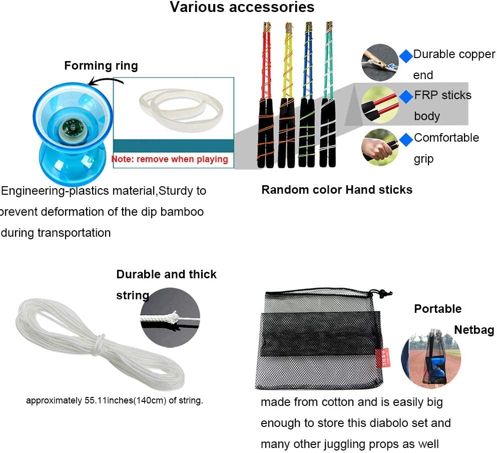 Diabolo Chinese Yoyo Set ,Triple Bearing Diabolo Chinese Yo-Yos Juggling Toys Colorful LED Diabolo with Diablo Sticks, Diabolo String&Net Bag, Easier Start/ Faster/ Stable&Lasts Longer with LED image number 3