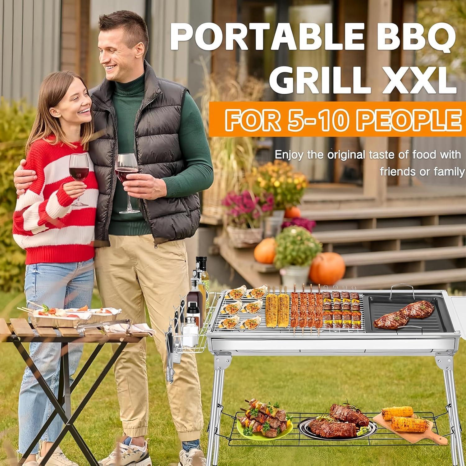 Charcoal Grill, 39 X 12 X 30 Inch Large Foldable Grill, Food Grade Sturdy and Heat-Resistant, Portable Storage Suitable for Five to Ten People, Used for Outdoor Cooking and Camping image number 2