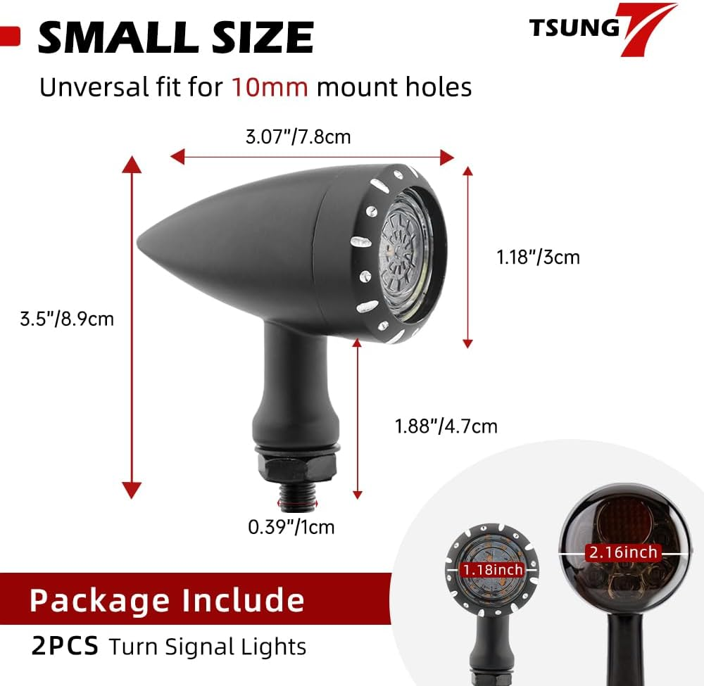 TSUNG 2PCS Motorcycle Rear Turn Signals LED Bullet SMD Blinkers Brake Tail Light Amber Red Indicators for Cruiser Chopper Bobber Cafe Racer Street Bike (SMD Led-4Wire Black) - Smd Led-3Wire Black image number 3