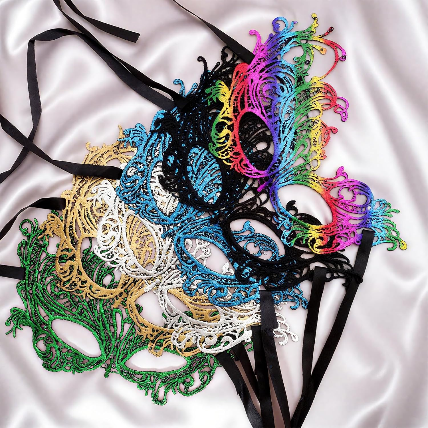 6 Pieces Masquerades Masks for Women Mardi Gras Mask Vintage Antique Mask Multicolored Lace Eye Mask Men Women Costume for Prom Carnival Dress Party Wedding image number 5