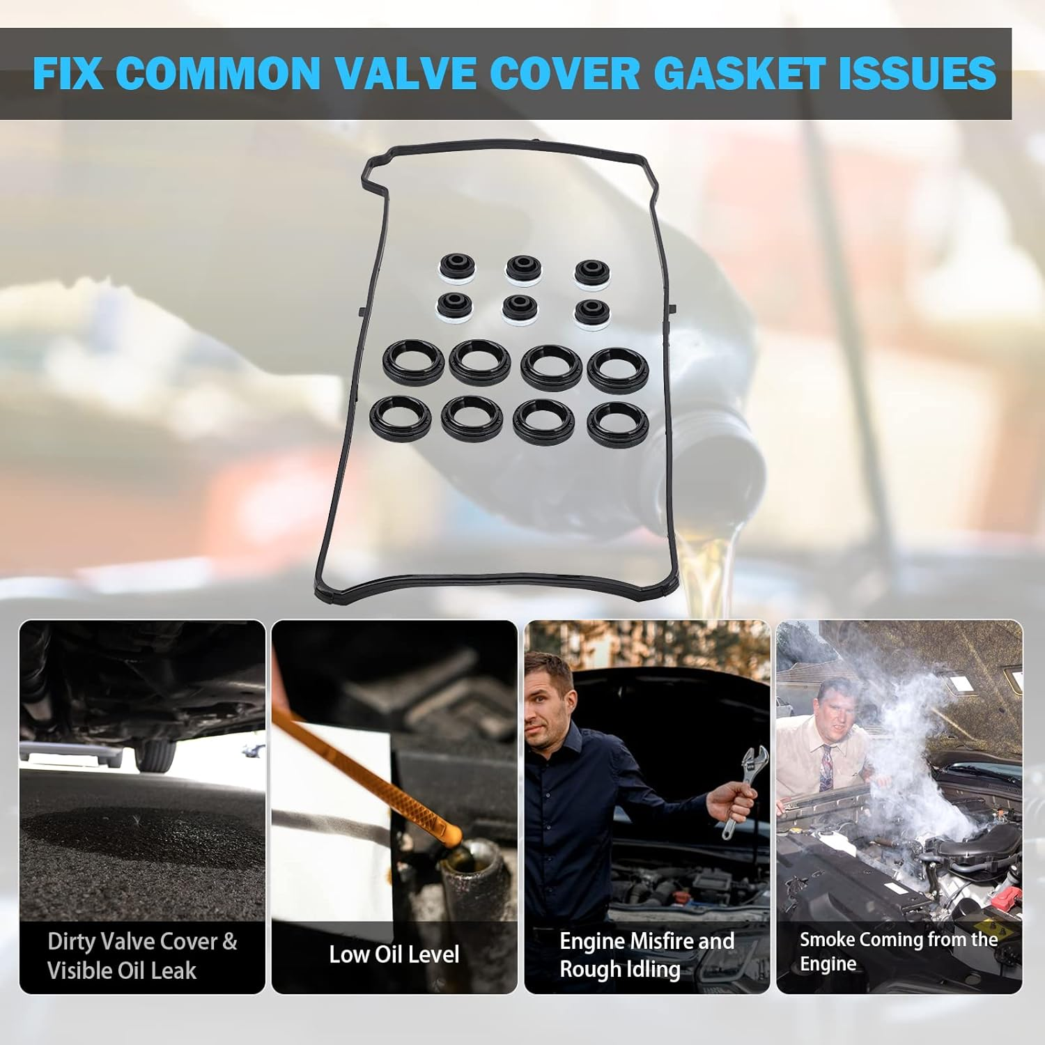 Valve Cover Gasket Set - Compatible with 2.0L 2.3L 2.4L 2002-2015 Honda Accord, Civic, CR-V, Element, Crosstour, Acura CSX, ILX, RDX, RSX, TSX - Replace VS50614R, 12341-R40-A00