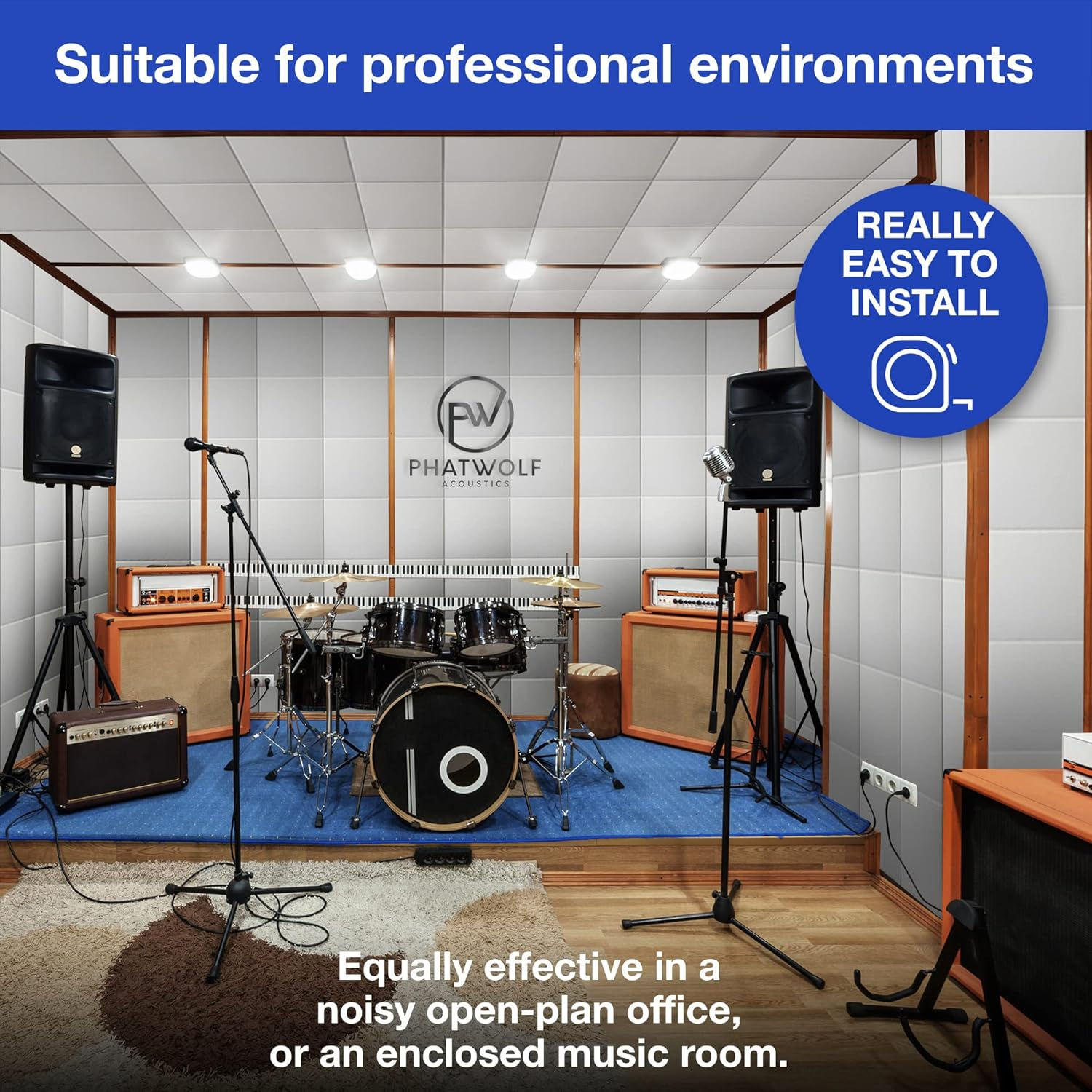 Acoustics Sound Proof Panels for Walls &ndash; 12-Piece Foam Sound Squares with Self-Adhesive Tape &ndash; Easy Setup Acoustic Panels - Sound Proof Padding for Home, Office, Rehearsal Room - (White) image number 2