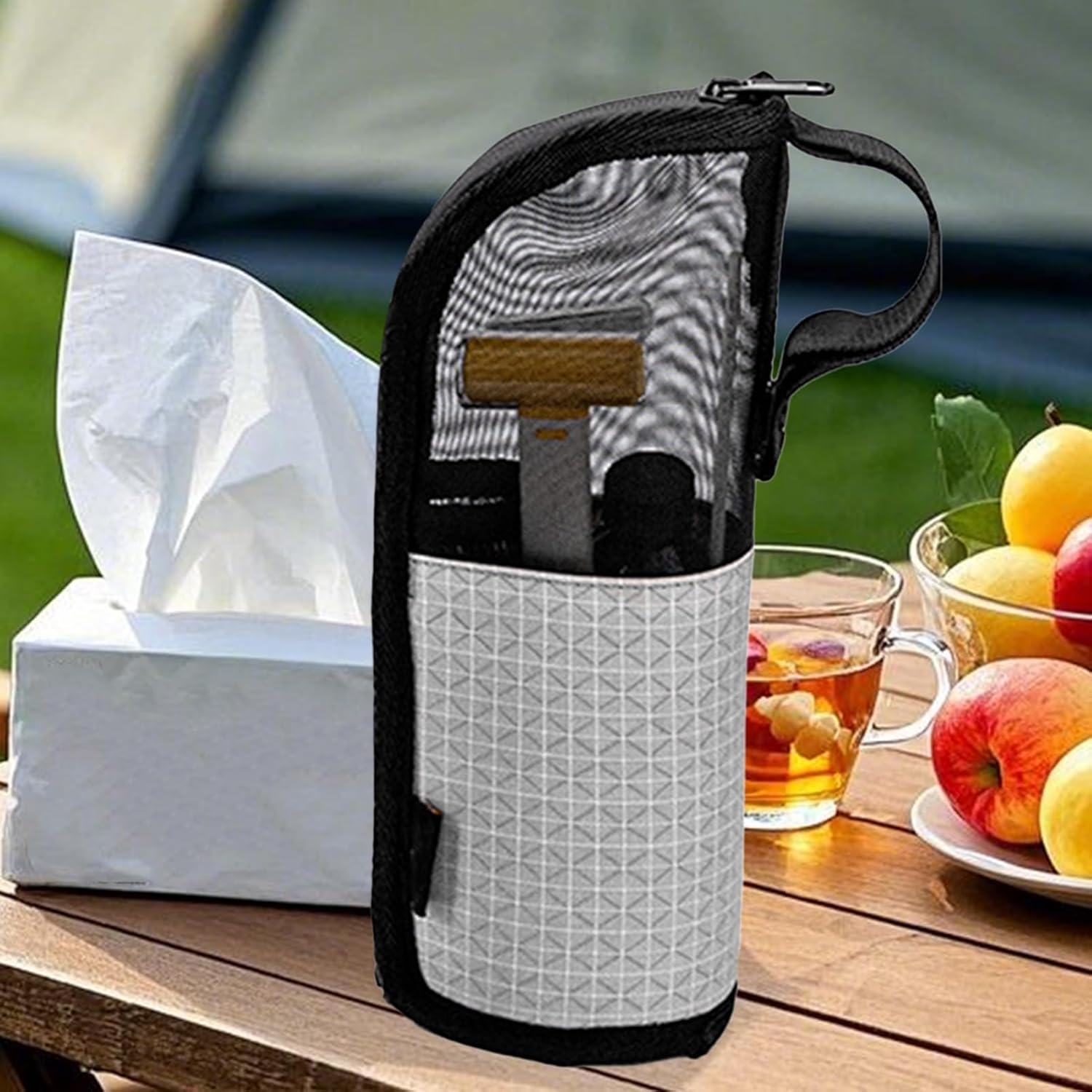 Cutlery Bag Camping - Utensil Bag, Silverware Organiser Case, Reusable Travel Accommodation Holder, Compact Spoon Chop Stick Case, Lightweight Roll up Bag for Outdoor Hiking, Gray, Siehe Beschreibung image number 5