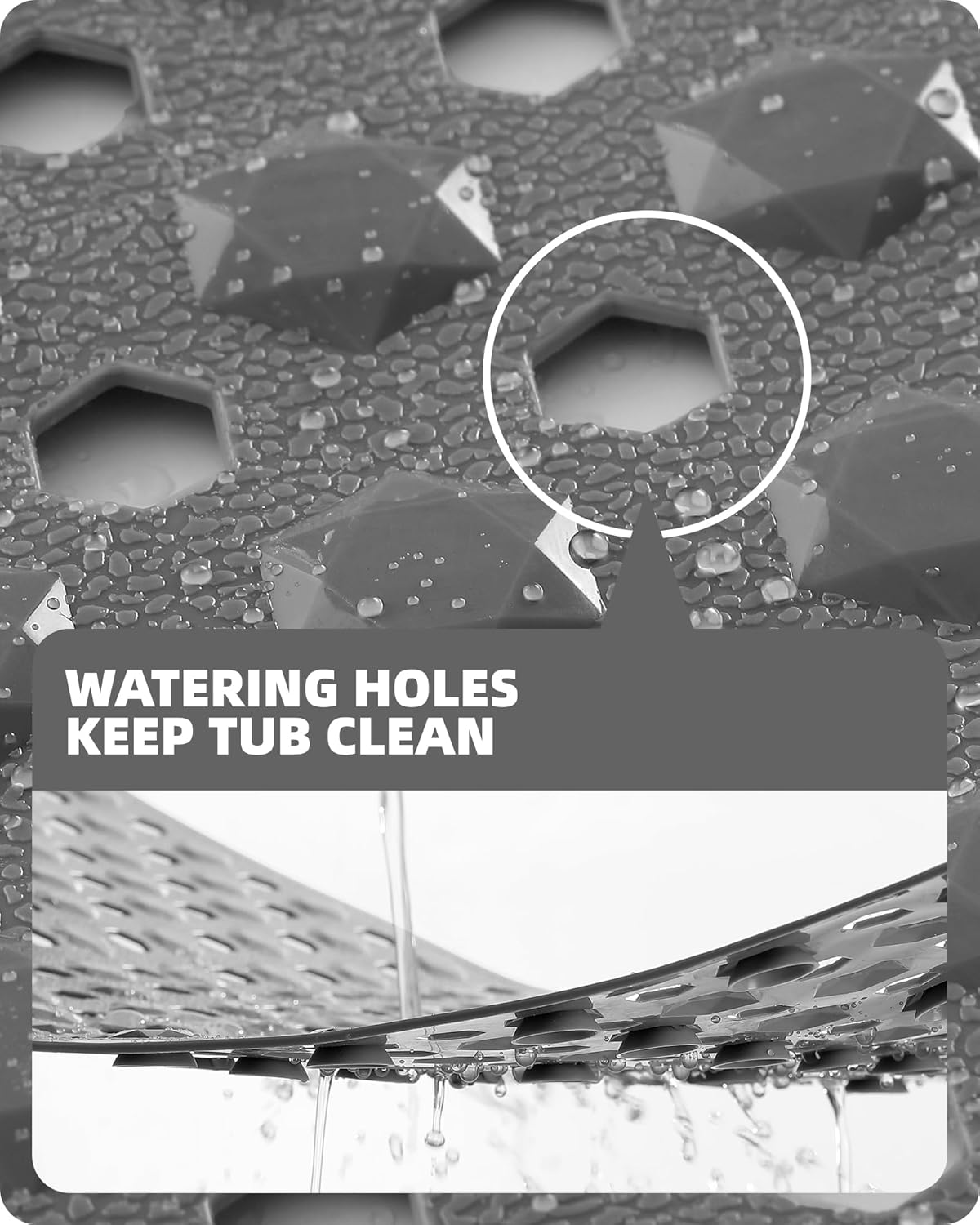 Color&Geometry Bathtub Mat Non Slip 16"X39", Long Bath Tub Mat with 187 Suction Cups and Bigger Drain Holes, Easy to Clean, Quick Dry Shower Mats for inside Shower for Kids, Elderly,Grey image number 4