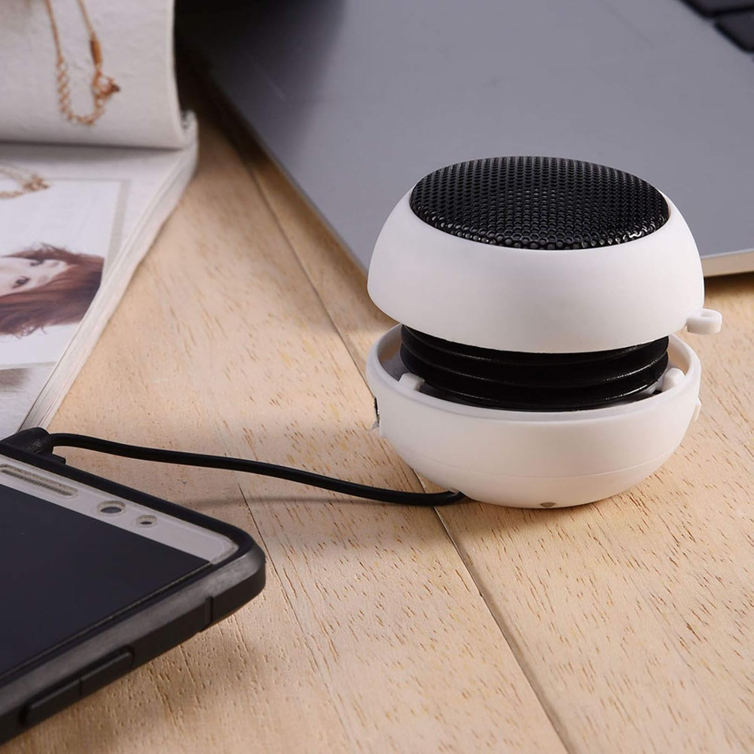 USB Computer Speaker, Mini Portable External Speaker with 3.5Mm Audio Jack, Loud Volume, Stereo Sound Desktop Speaker for PC Laptop Mobile Phone MP3 MP4 MP5, Built in Battery (White) image number 5