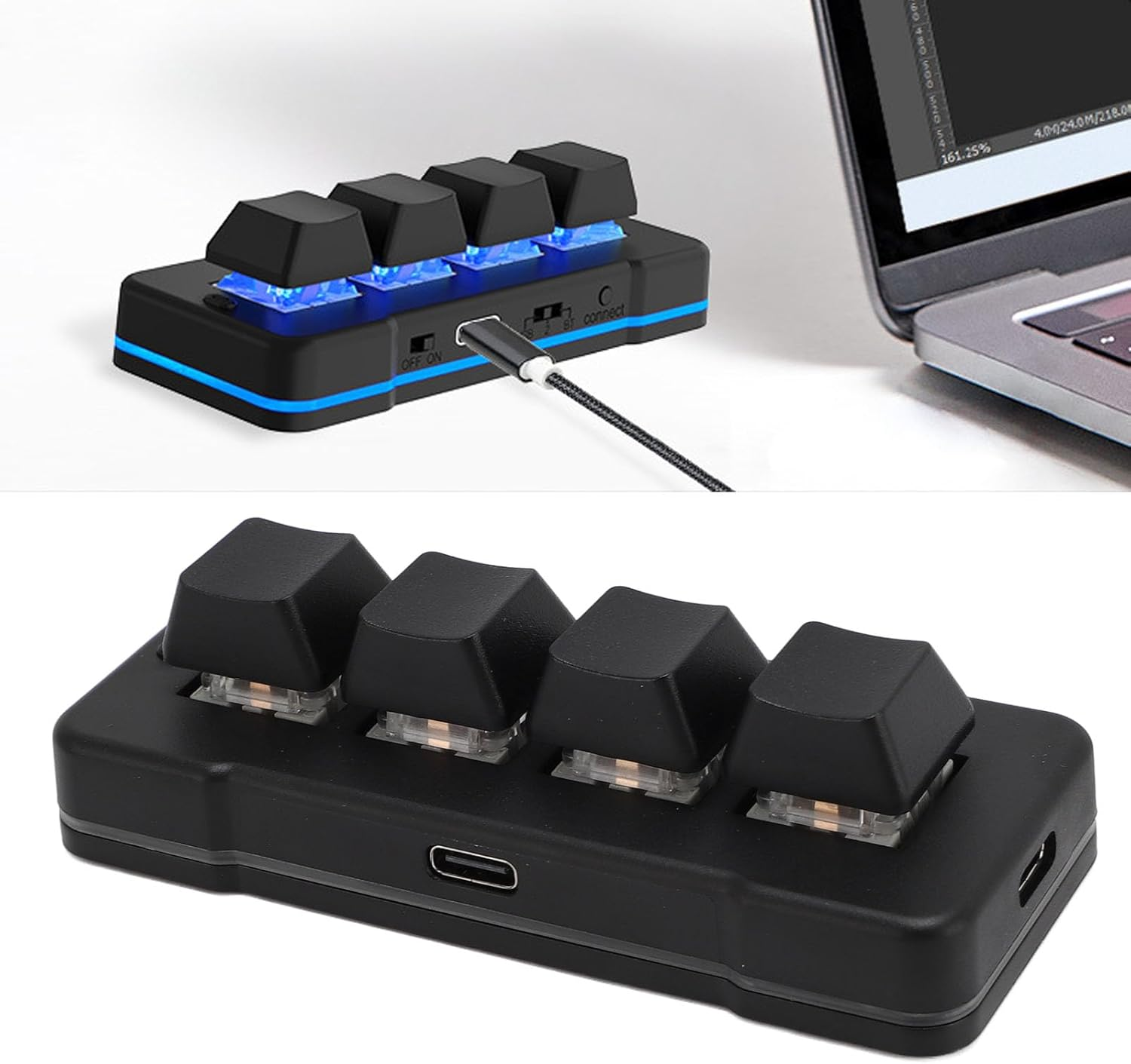 4 Key Mini Keypad, One Handed Mechanical Gaming Keyboard, Wired USB Programming Macro Keypad with RGB Dynamic Lighting for Game Editing Working image number 1