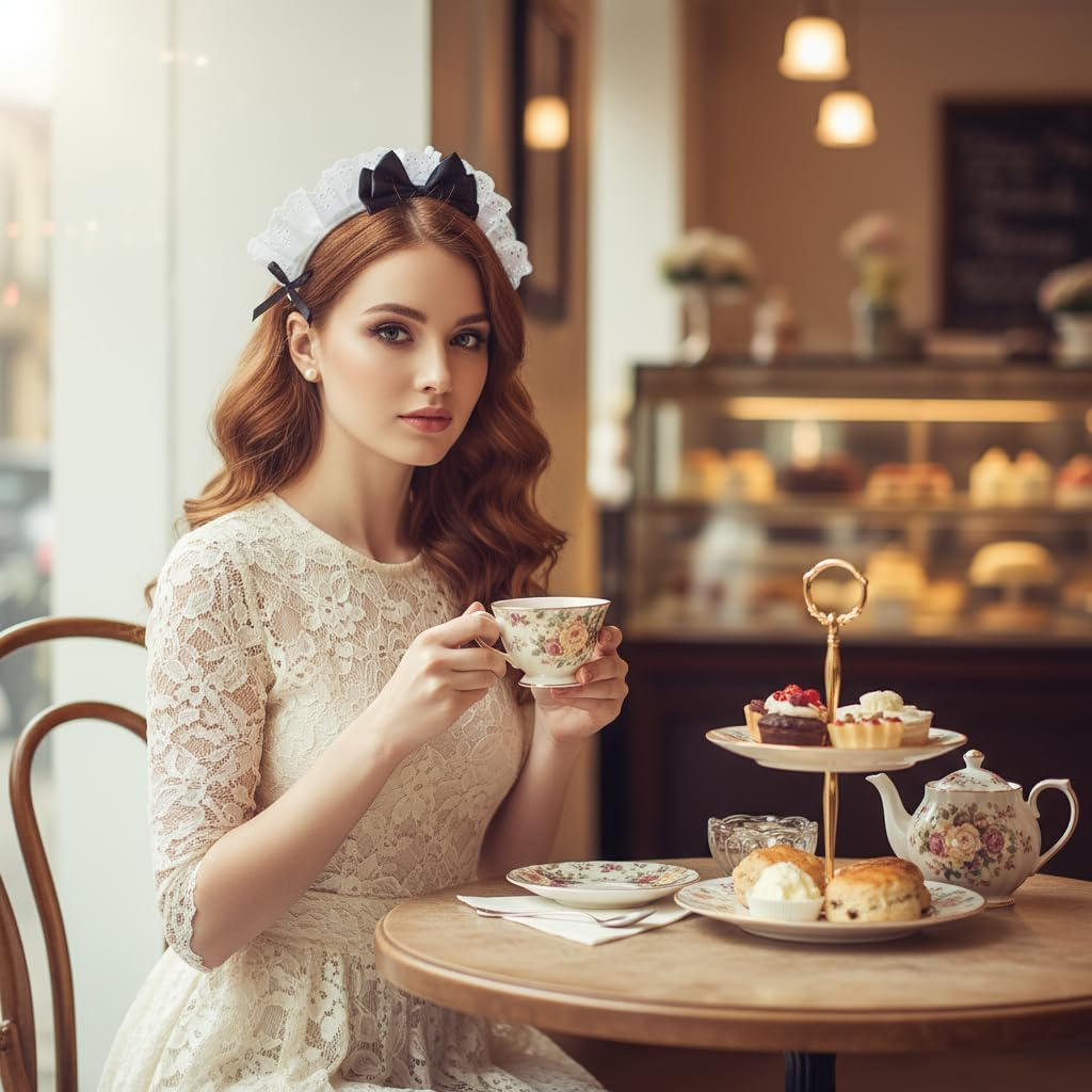 Black Women Girls for Lolita Headband Lace Bow Hair Band Maid Anime Cosplay Headwear Ribbon Bowknot Women'S Fashion Headbands Cute Hair Band Party Hair Accessories image number 1