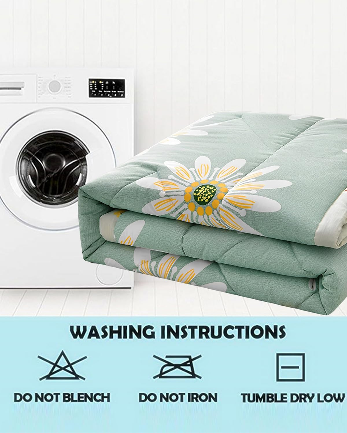 Chickwin Quilted Bedspread for Double Size, 200X230Cm Green Daisy Floral Printed Pattern Bedding Coverlets Lightweight Summer Bed Throws Comforter Soft Luxury Sofa Blanket for All Season image number 3