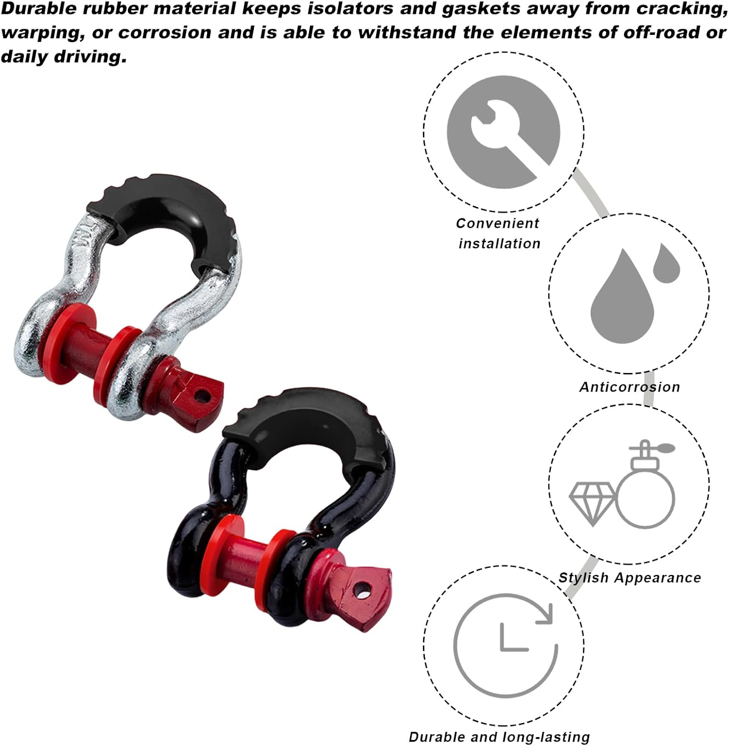 Wevdn D Ring Shackle Isolators Washers Kit, Rubber Shackle Isolators with Washers Fits Standard 3/4" Shackles, Soft Shackle Isolators Protect Shackle & Bumper Reduce Rattling (Black) image number 5