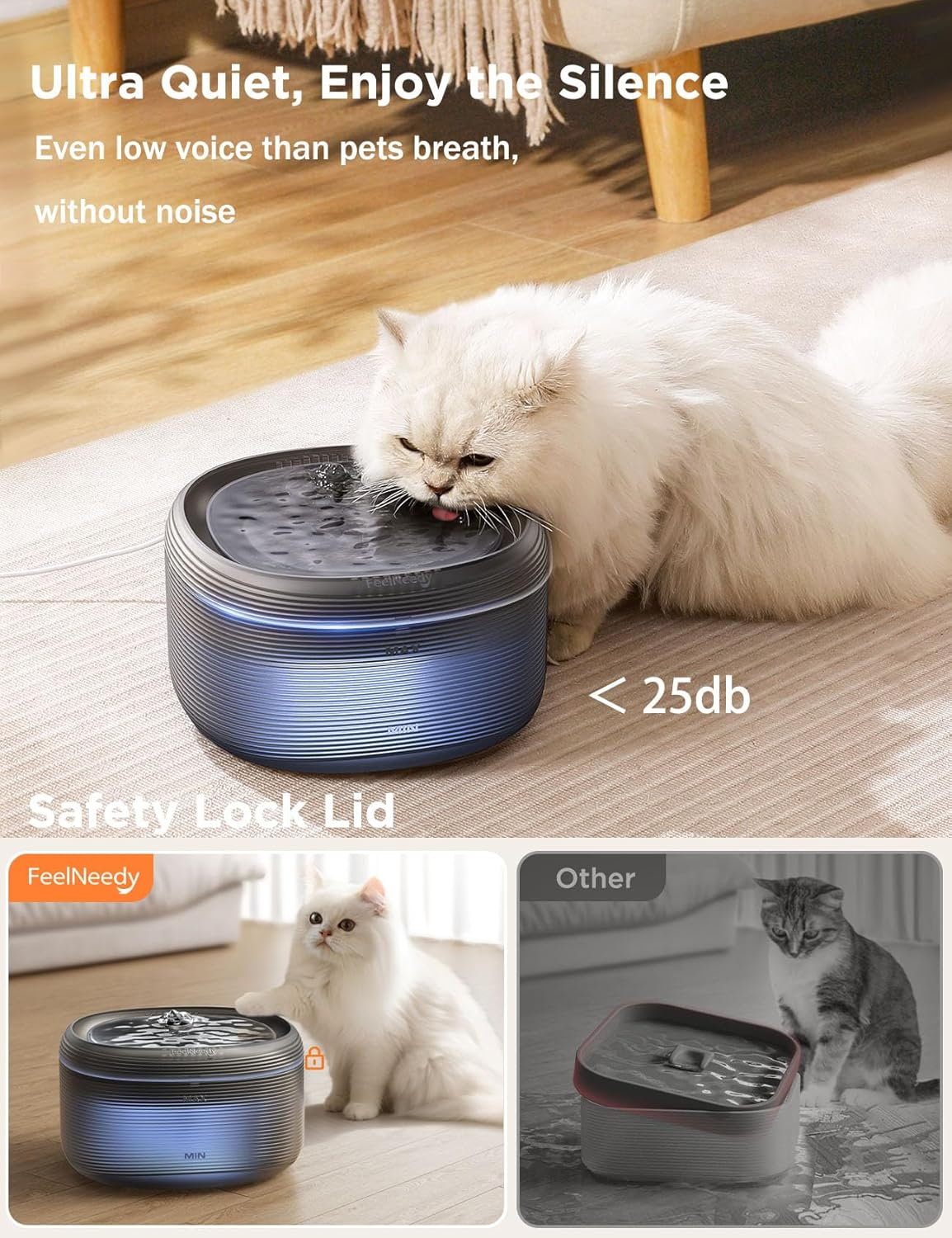 FEELNEEDY 3.2L/108Oz Cat Water Fountain for Drinking, Pet Water Fountain with 3 Replacement Filters, Upgraded Silent Pump, Bpa-Free, LED Indicator Light image number 6
