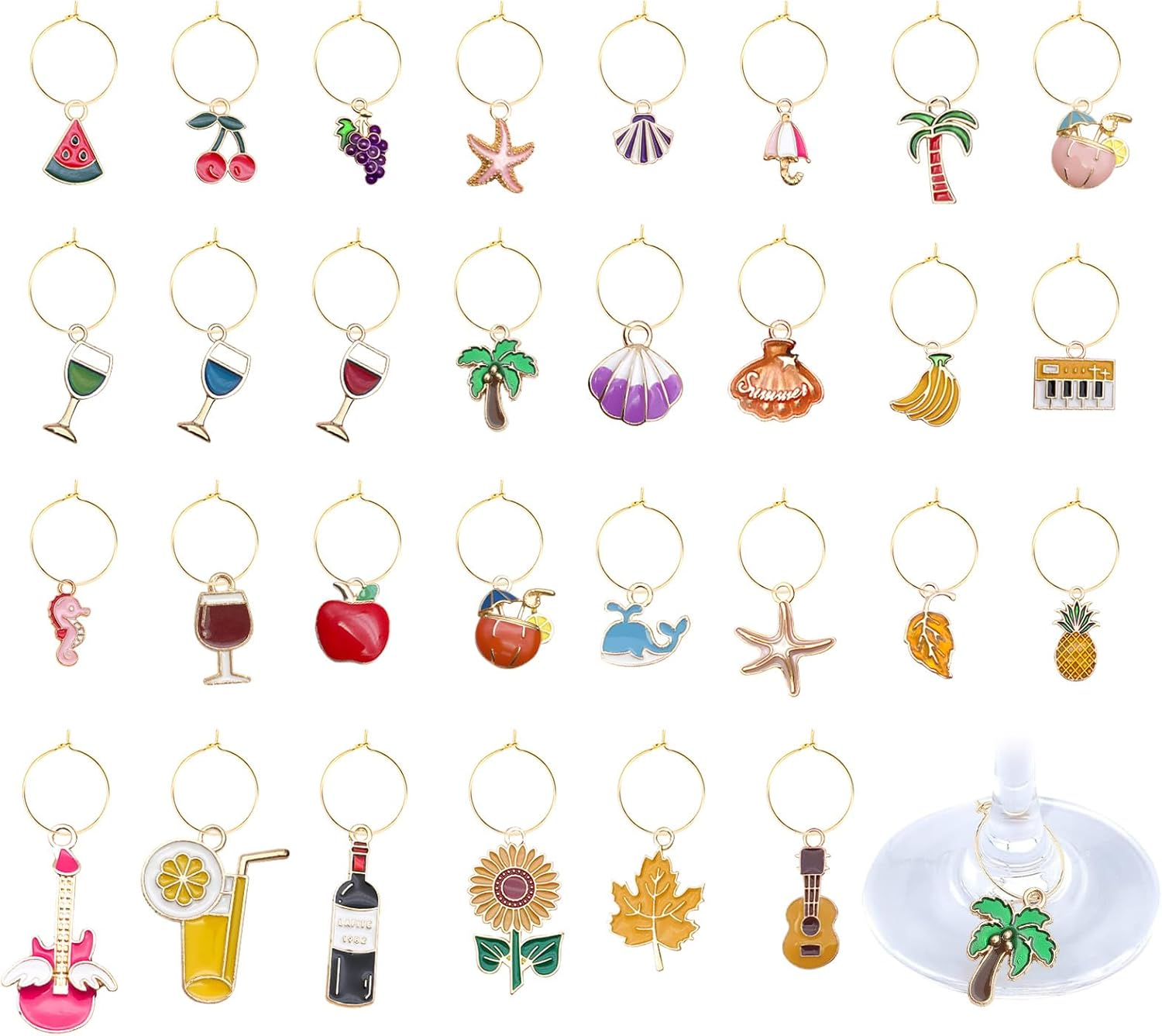 30Pcs Wine Glass Charms, Wine Charms for Stem, Glasses Markers with Gold Rings, Beach Style Drink Identifier Tags for Party Supplies, Wine Tasting image number 4