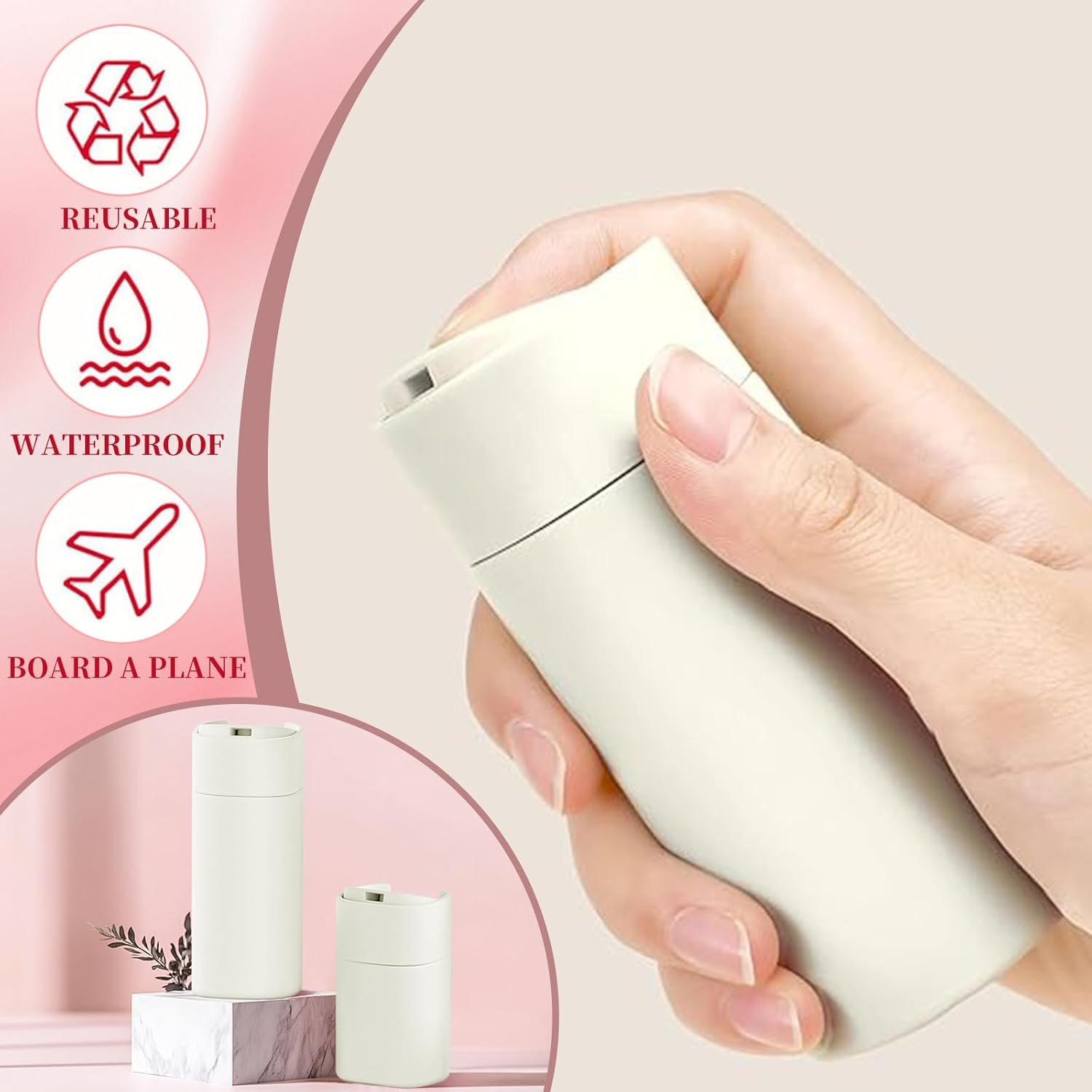 5 PCS Travel Cream Dispenser Bottles Set, TSA Approved Leak-Proof Toiletry Containers for Shampoo, Lotion, Cosmetics, Modern Portable Dispenser Bottles for Air Travel, Gym, Vacation (White) image number 2