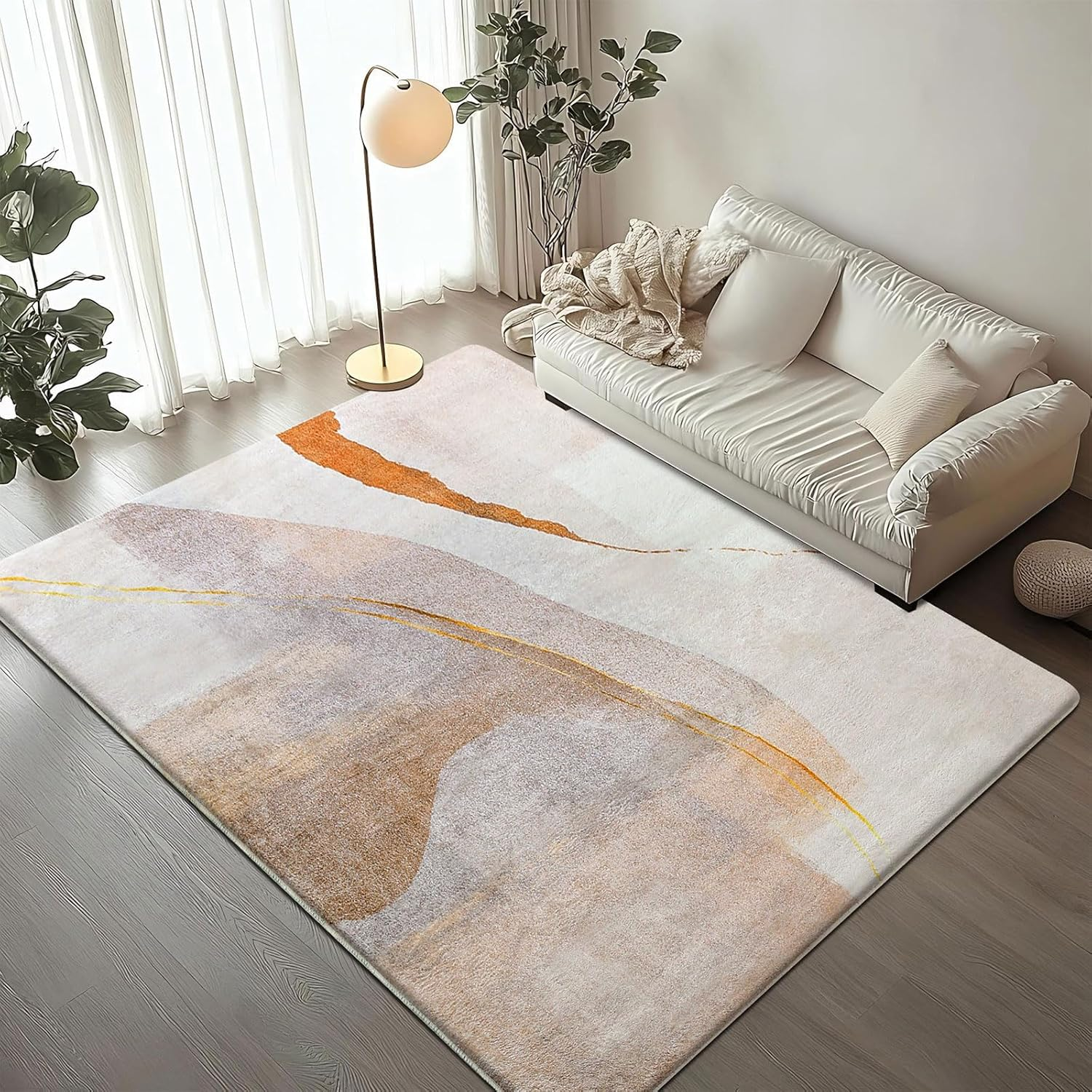 Cinknots Area Rugs Modern Living Room Rugs Anti-Skid Carpet Imitation Cashmere Rug for Bedroom Room Kitchen Home Decor Carpet Floor Mats (Brown/Gold) (160X200Cm) image number 4