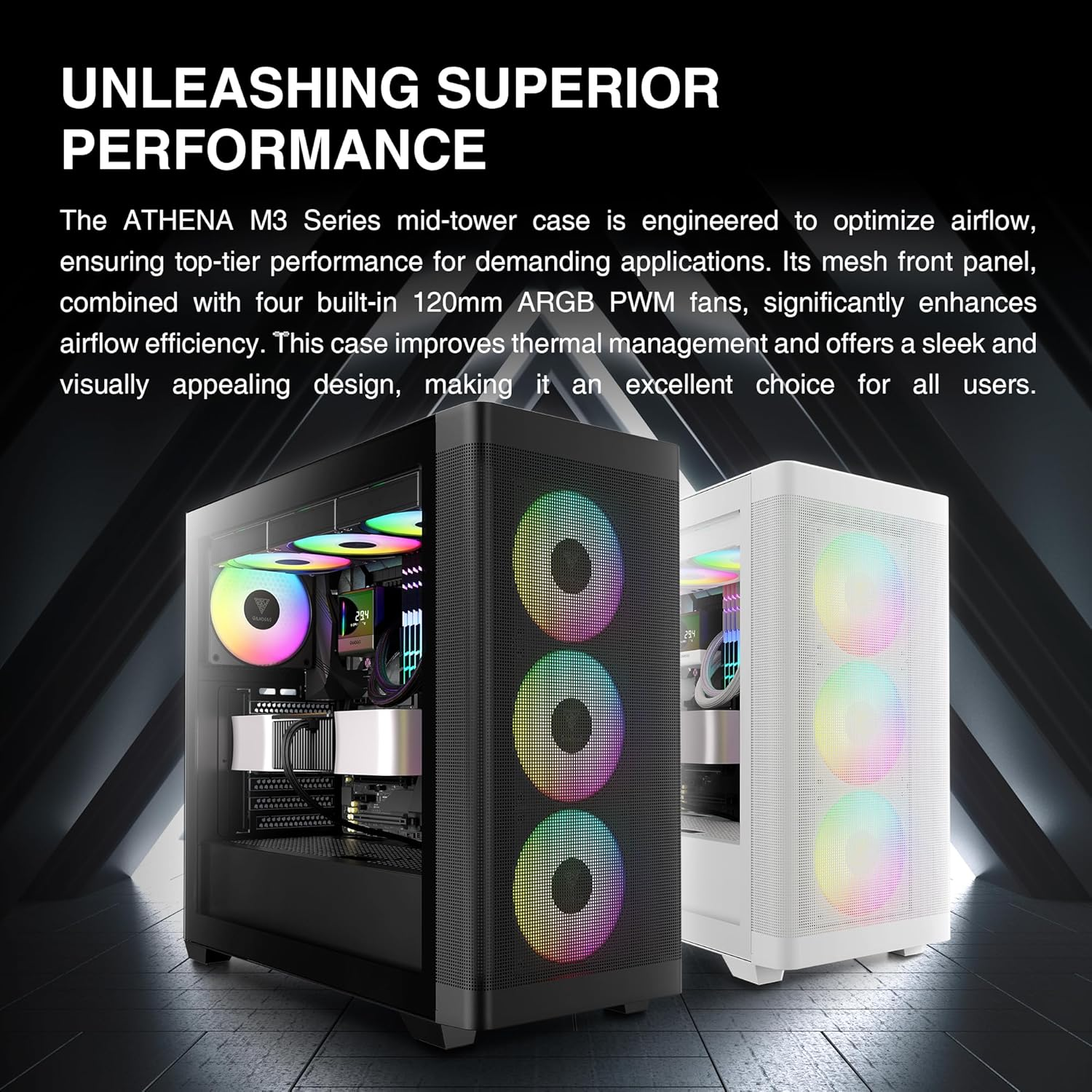 GAMDIAS ATX Mid Tower Computer Case Tempered Glass, Gaming PC Case Support Dual 360Mm Aio/Radiator, 7X120Mm Case Fans (4X 120Mm Built-In), 420Mm GPU/VGA, USB3.0X 2, Type C X1, 170Mm CPU Cooler image number 3