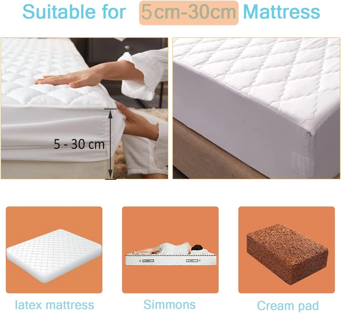 Mattress Protector Queen - Comfprote Premium Luxury Soft Cosy Mattress Cover - 100% Waterproof Breathable and Noiseless Bed Cover - Fitted and Deep Pockets White (Queen - 153 X 203 Cm）