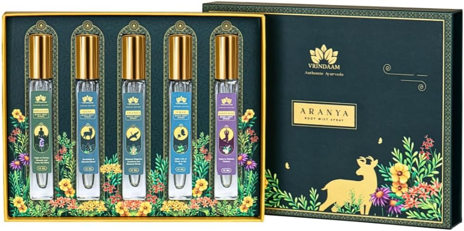 VRINDAAM Aranya Body Mist Gift Box for Women & Men | Perfect for Anniversary, Birthdays & Special Occasions | Fresh Lavender, Citrus Woody, Sweet Musky Scent | 5 Piece Gift Set (5X10Ml) (Heritage Gift image number 5