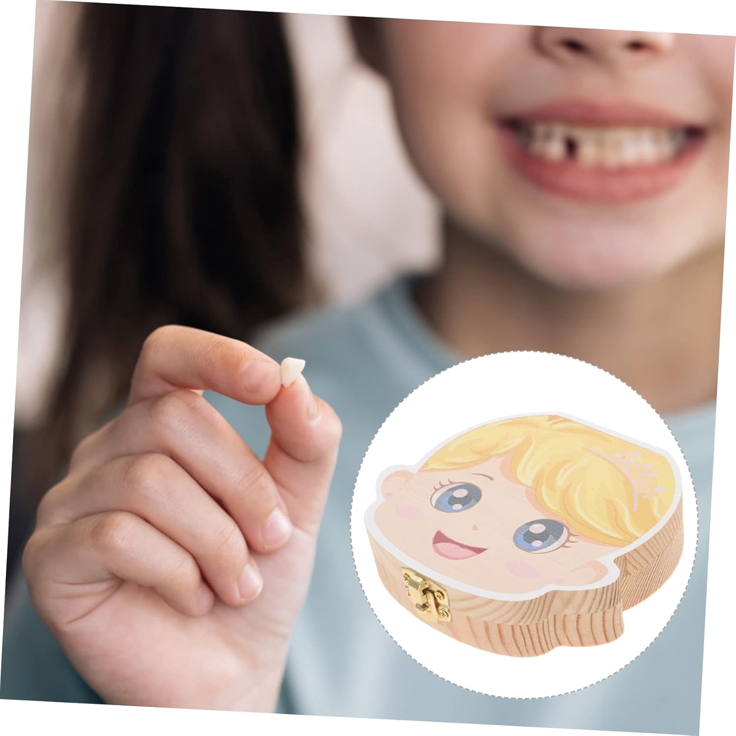 Boy Girl Tooth Organizer Wooden Keepsake Box for Born Cartoon Tooth Storage Case image number 1
