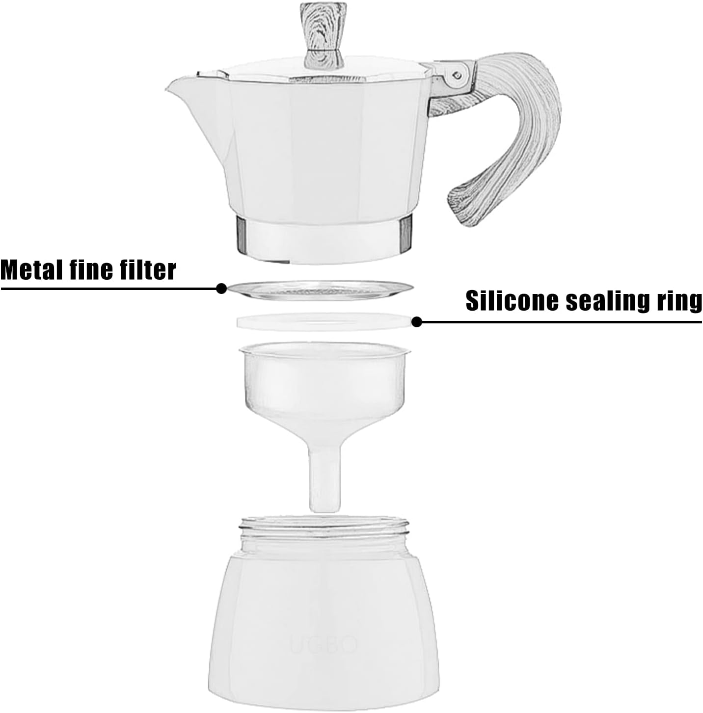 O-Rings Sealing Rings Silicone Ring Sealing Ring Coffee Cup Seal Espresso Maker Washable 9 Replacement Sealing Rings and 3 Aluminium Filters for Coffee Machines 6 Cup Pots (74 Mm) image number 5