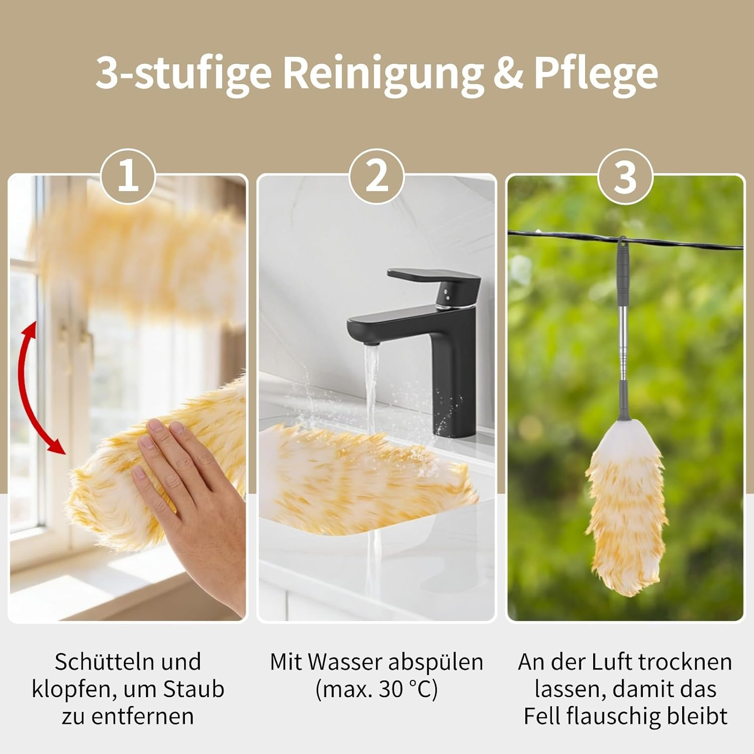 Long Extendable Duster Washable with 2 Interchangeable Covers, Extendable up to 135 Cm, Fluffy, Scratch-Resistant, Electrostatic for Ceiling Fans, Lamps, High Furniture and E