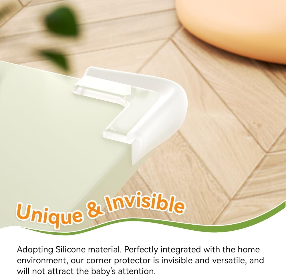 SAFELON 8 PCS Childproof Corner Protector, Baby Safety Table Corner Guard, Silicone Material Baby Proof Bumper Cushion (Clear-White)