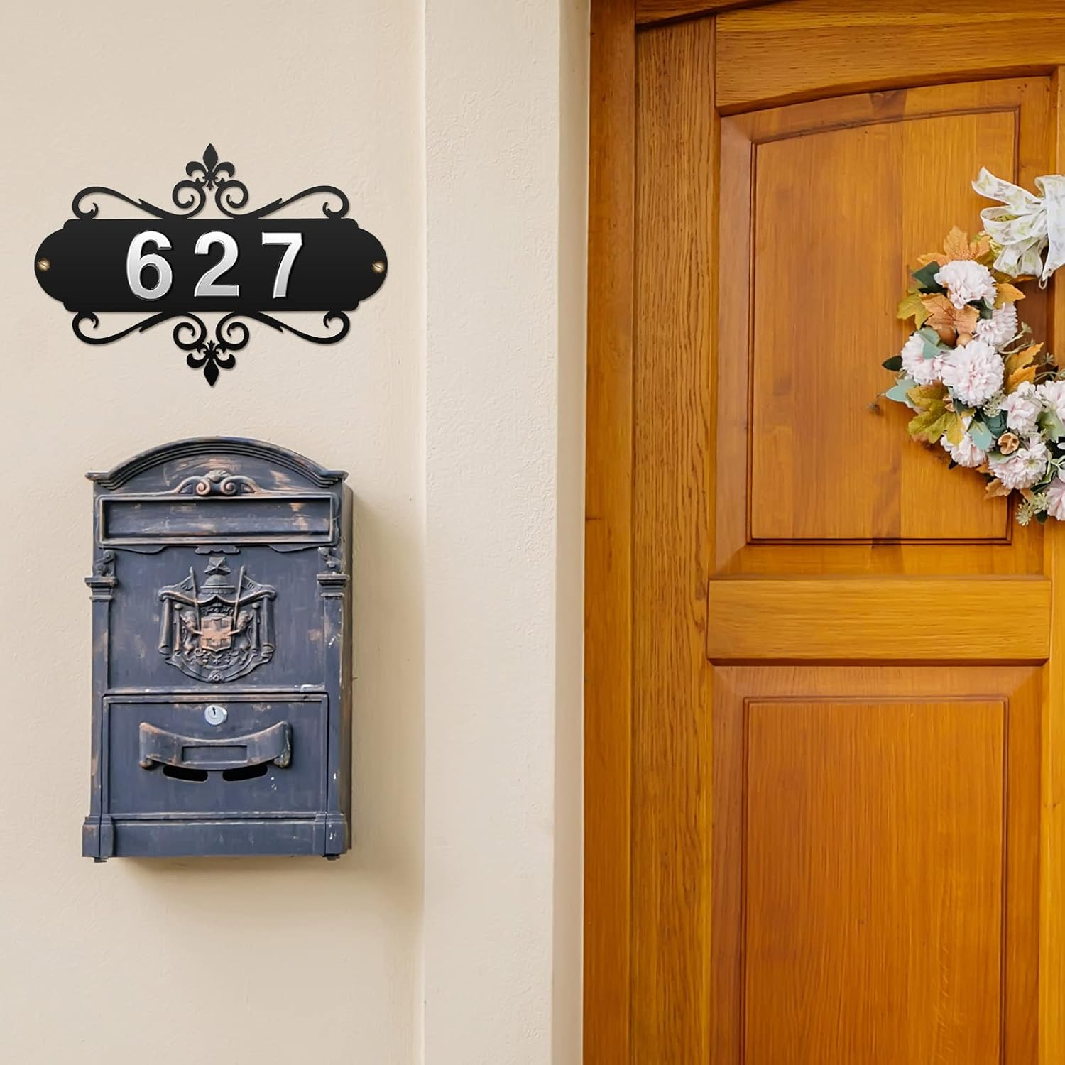 House Address Plaques Metal Address Sign Mailbox Number Personalized Address Signs for House Home Hotel Office Garden Decorative Wall Plaque (Delicate Style)