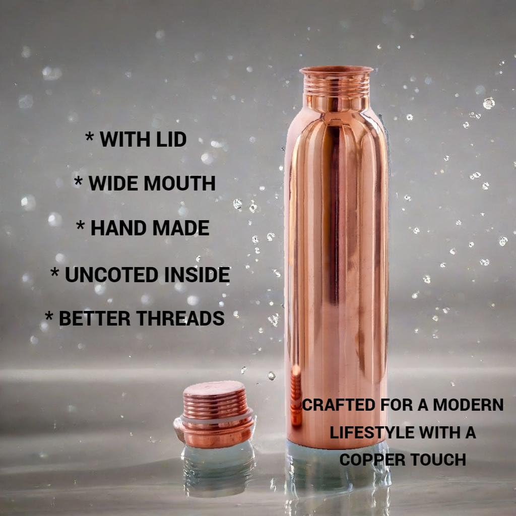 Pure Copper Water Bottle | Seamless Copper Water Bottle for Home, Office, Hotel, Travelling and Gifting |Immediately Reap the Health - 34 Fl Oz image number 2