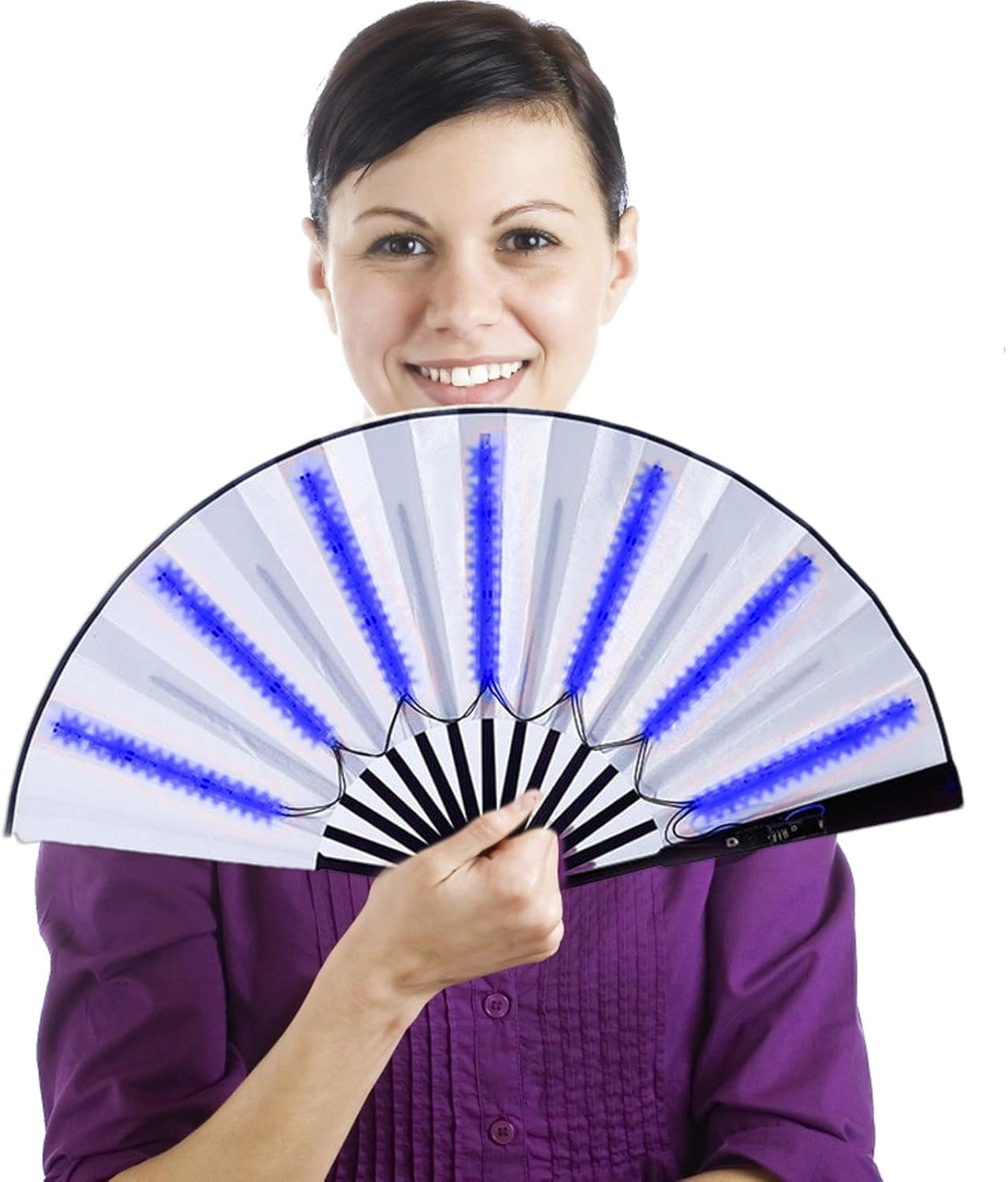 Led Glow Chinese Fan, Glowing Hand Fan, Light up Foldable Hand Fan, Stage Performance Show Light up Fan Birthday Present Wedding Night Bar Club Fluorescent Props - White image number 4
