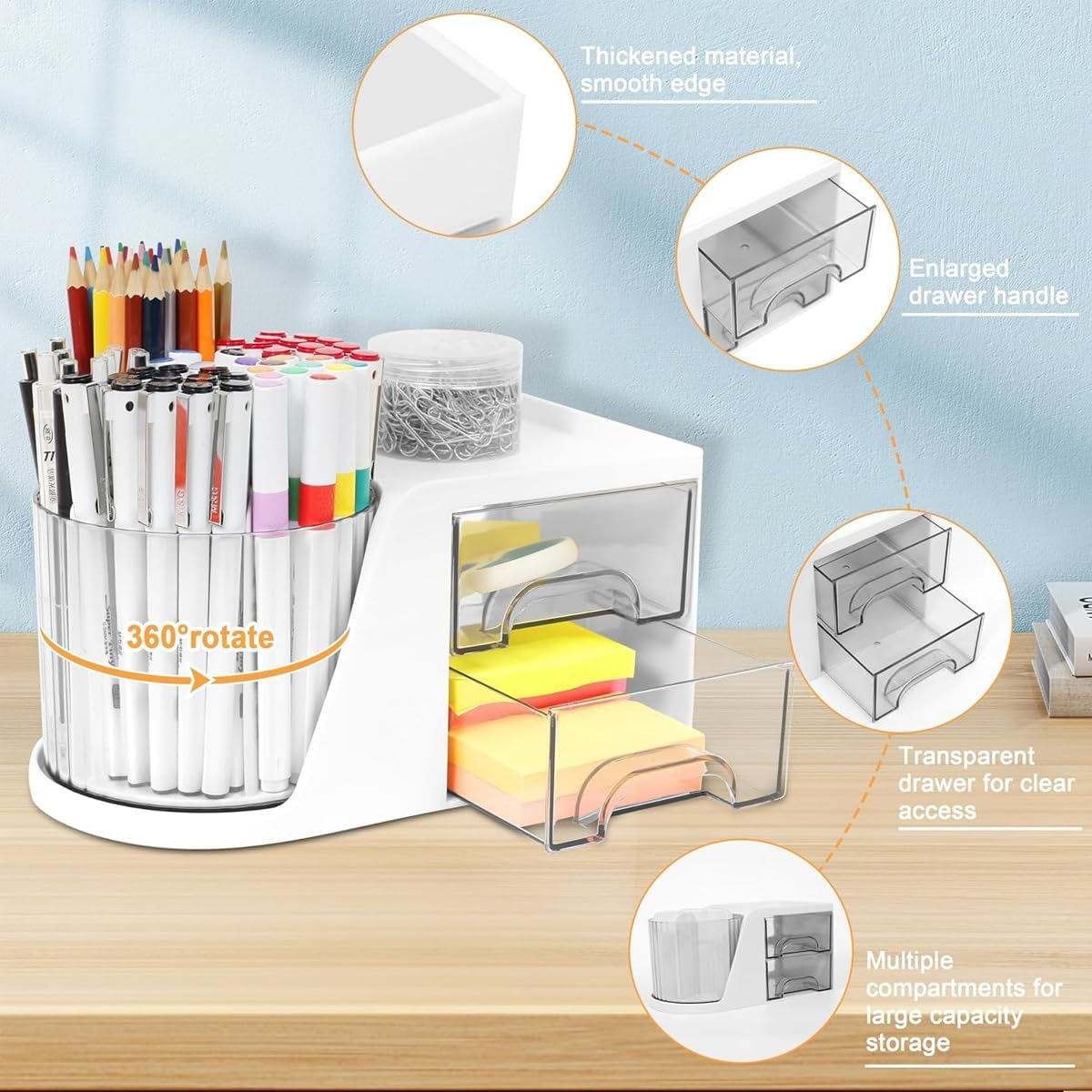 AIMALL Desktop Storage Box White, Rotating Cosmetic Brush Storage Cylinder, 360&deg; Desktop Organiser, Lipstick Eyeshadow Pen Holder, 23X12X13Cm/9X4.72X5.11In image number 3