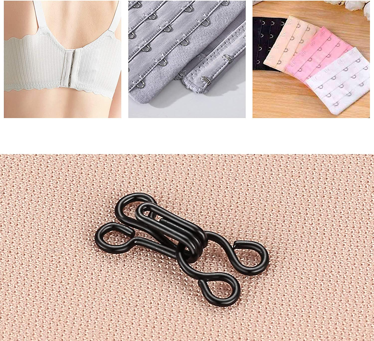 100 Pcs Sewing Hooks and Eyes Closure Set, 3 Styles Skirt Hook and Eye Closures Sewing Snaps Kit, Metal Snaps Buttons Fasteners Press Studs Set for Skirt, Bra, Trousers, Dress, Sewing, DIY Crafting image number 4