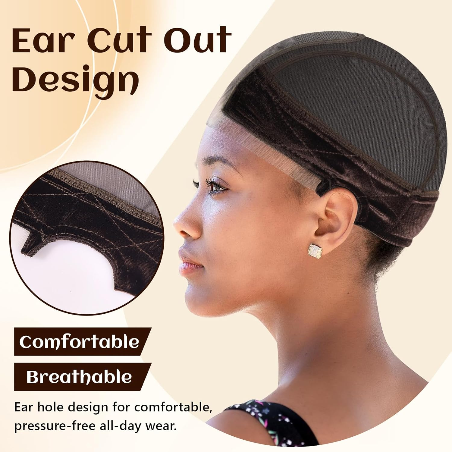 OFBIC Lace Wig Cap for Women Non Slip, Glueless Wig Grip Cap with 4X5 Transparent Swiss Lace Front, Adjustable Wig Cap with Velvet Grip Band (Brown) image number 5