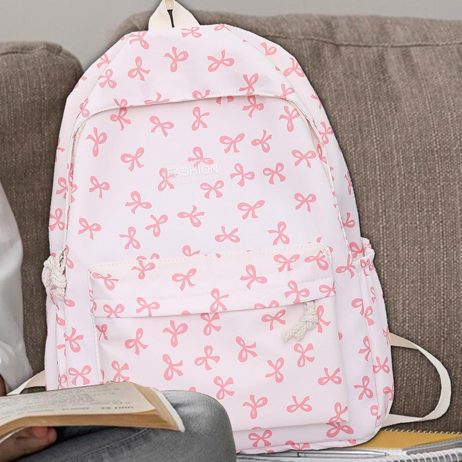 Bow Backpack - Teen Girls Bow Backpack, Casual Bow Daypack, Polyester Student Bow School Bag, Multi Purpose Middle School Student Travel Shoulder Bag for Notebook, Water Bottle, 32 X 15 X 4 Cm - Blue image number 2