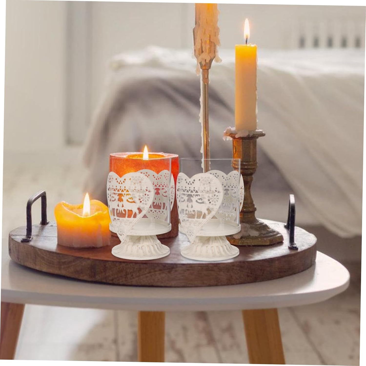 LABRIMP 2Pcs Iron and Glass Christmas Deer Ornaments Decorative Candleholder Festive Home Decor image number 6